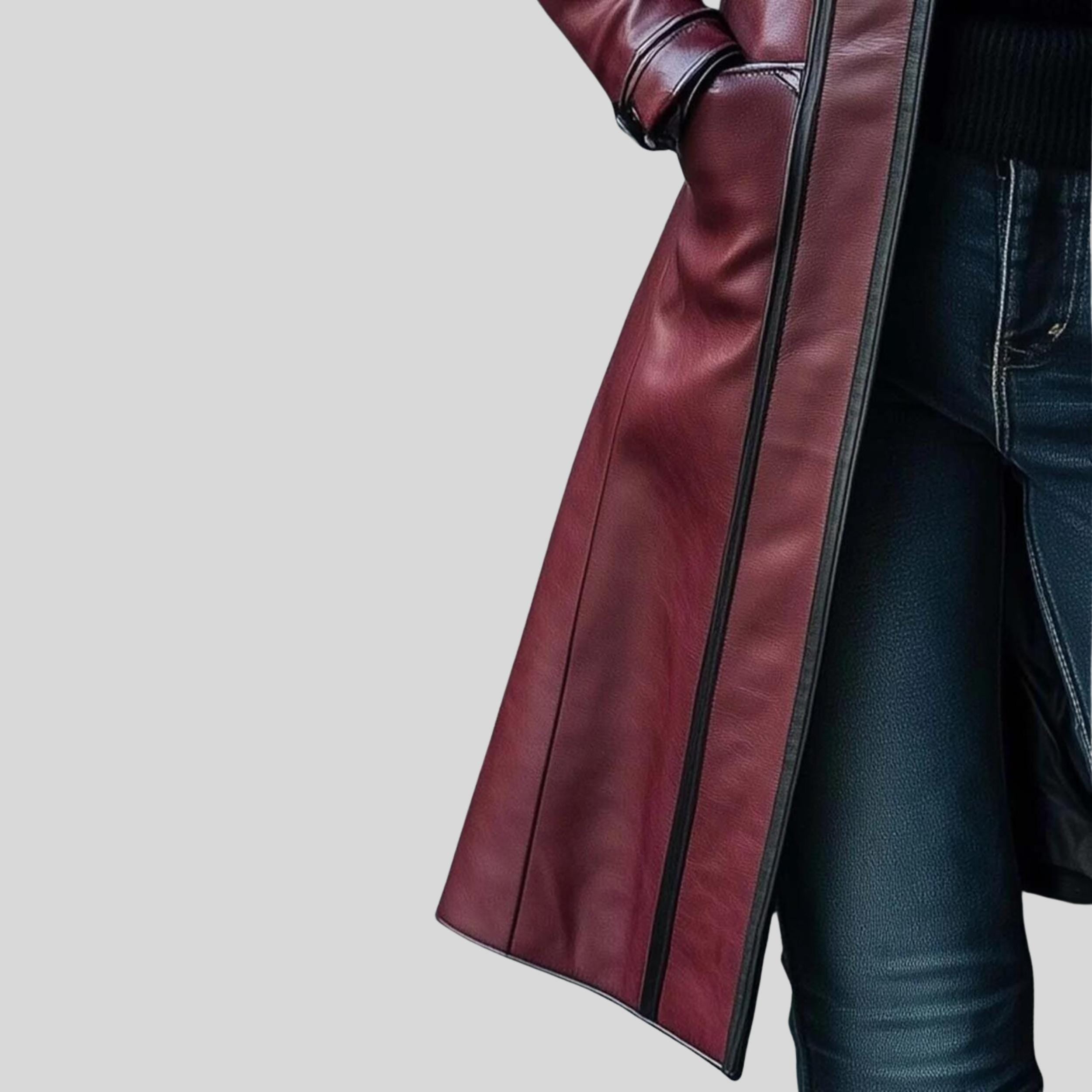 Women’s Handmade Burgundy Leather Long Coat | Vintage Distressed Lambskin Genuine Leather Jacket