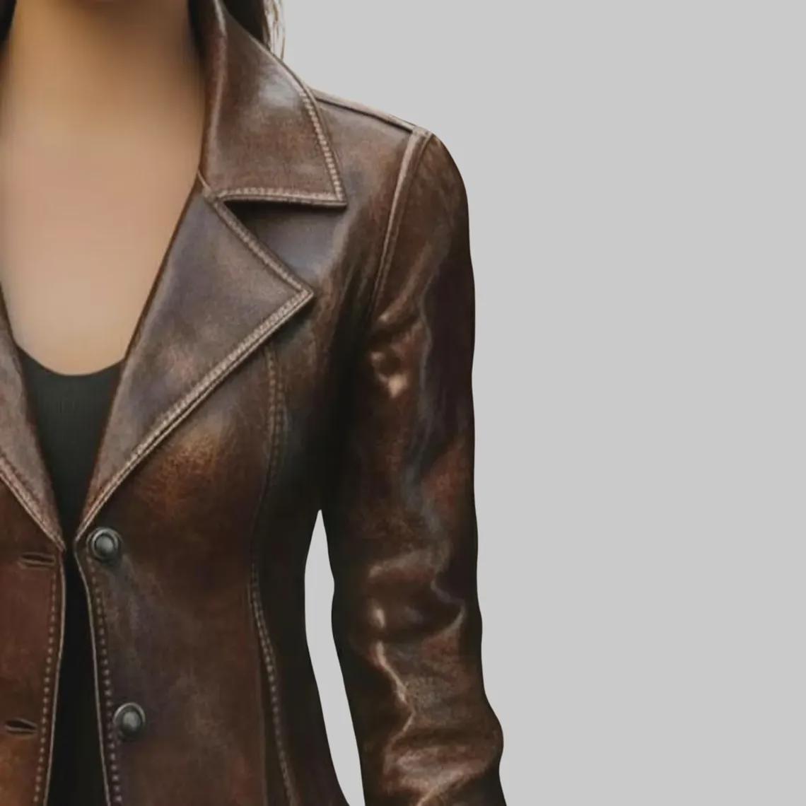 Women’s Real Leather Motorcycle Jacket | Vintage Brown Distressed Biker Jacket | Trendy Style