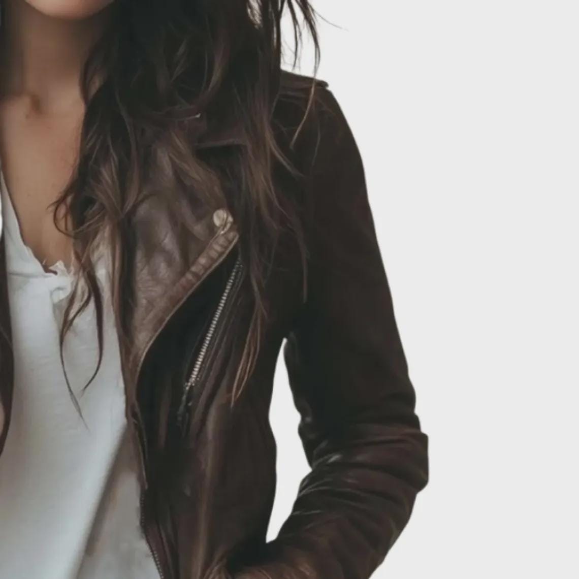 Women's Handmade Vintage Brown Leather Jacket | Lapel Collar Biker Coat