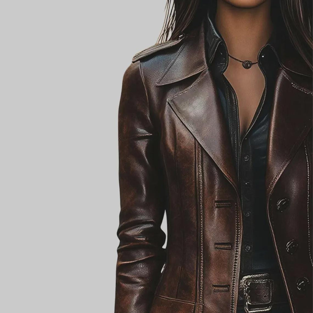 Women’s Handmade Vintage Brown Distressed Real Leather Long Coat | Classic Winter Jacket | Fall Fashion