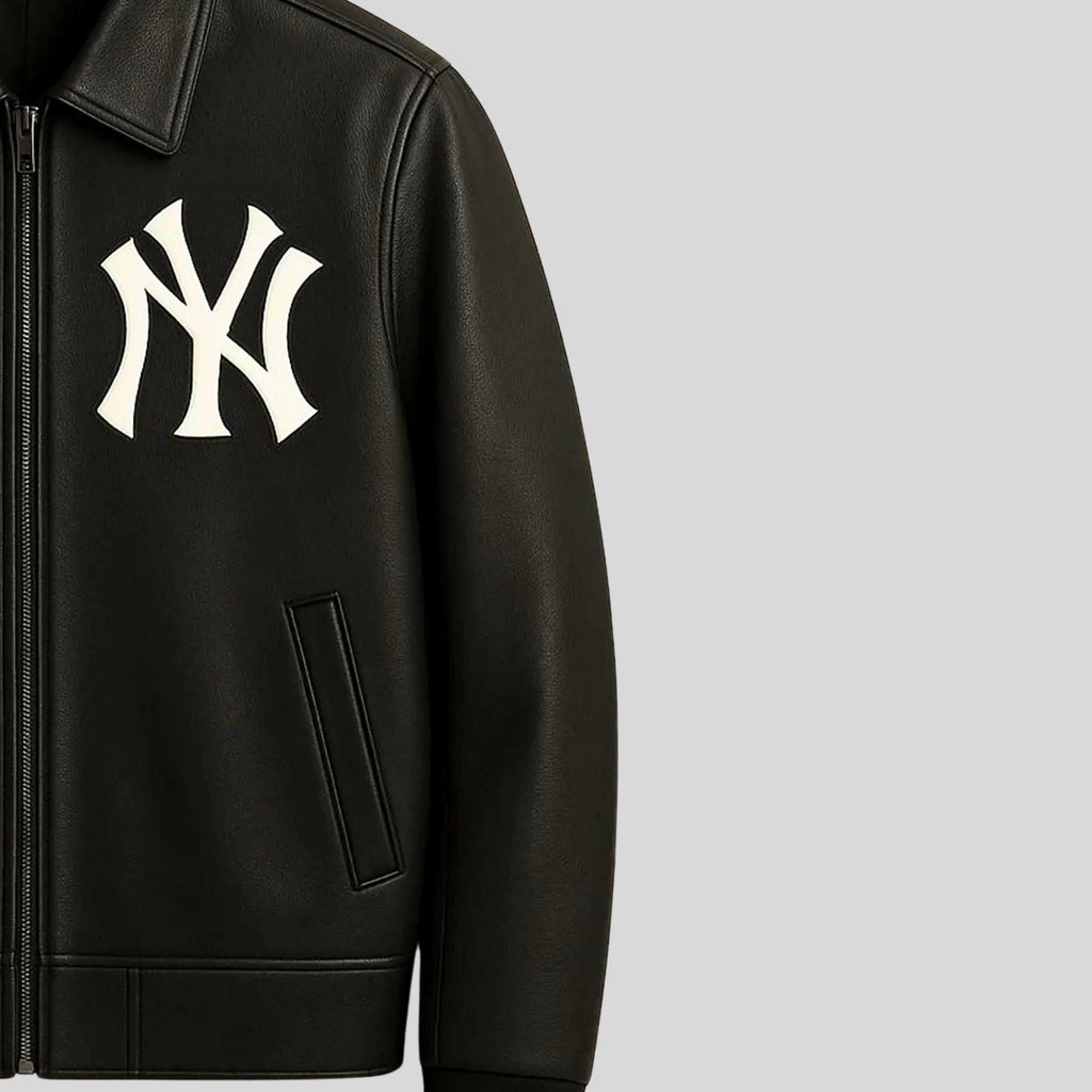 Black Yankees Leather Varsity Jacket | Vintage NY Embroidered Bomber