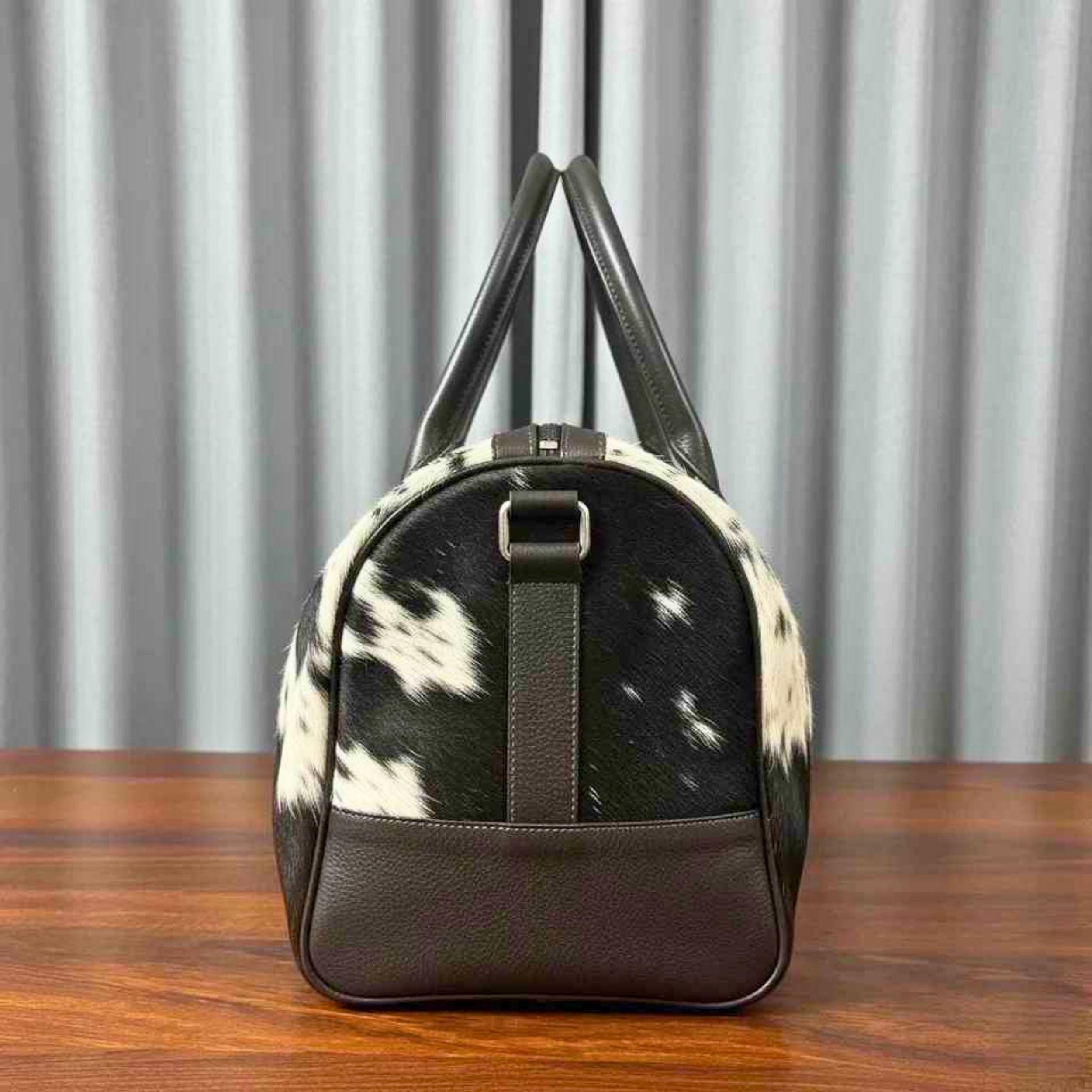 Personalized Cowhide Leather Duffel Bag | Hair On Hide Weekender Travel Bag | Handmade Western Unisex Overnight Gym Bag | Gift for Him Her