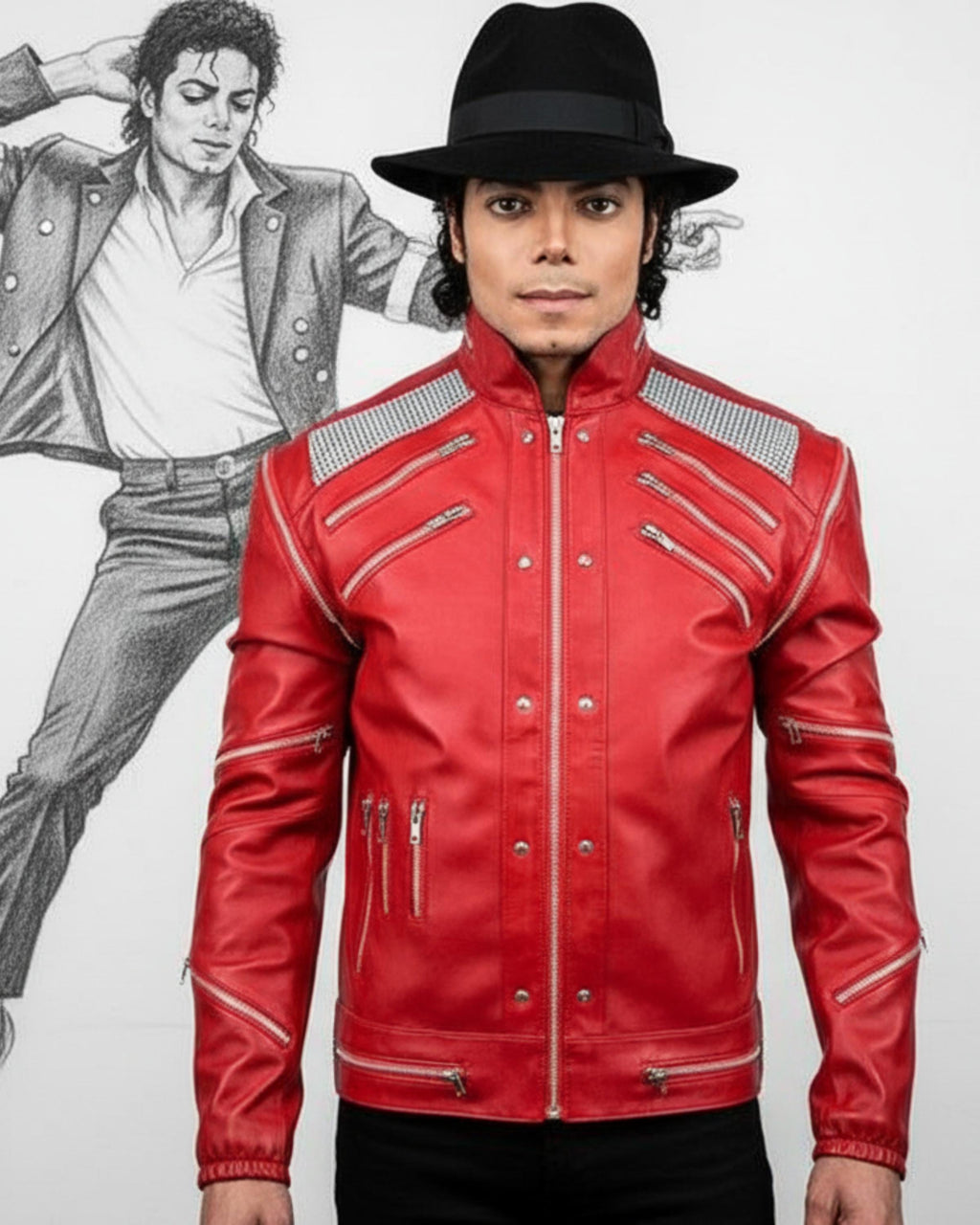 Handmade Michael Jackson Beat It Inspired Red Leather Jacket | 80s Biker MJ Tribute Costume | Zip-up Genuine Leather Cosplay Outfit