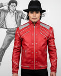 Handmade Michael Jackson Beat It Inspired Red Leather Jacket | 80s Biker MJ Tribute Costume | Zip-up Genuine Leather Cosplay Outfit