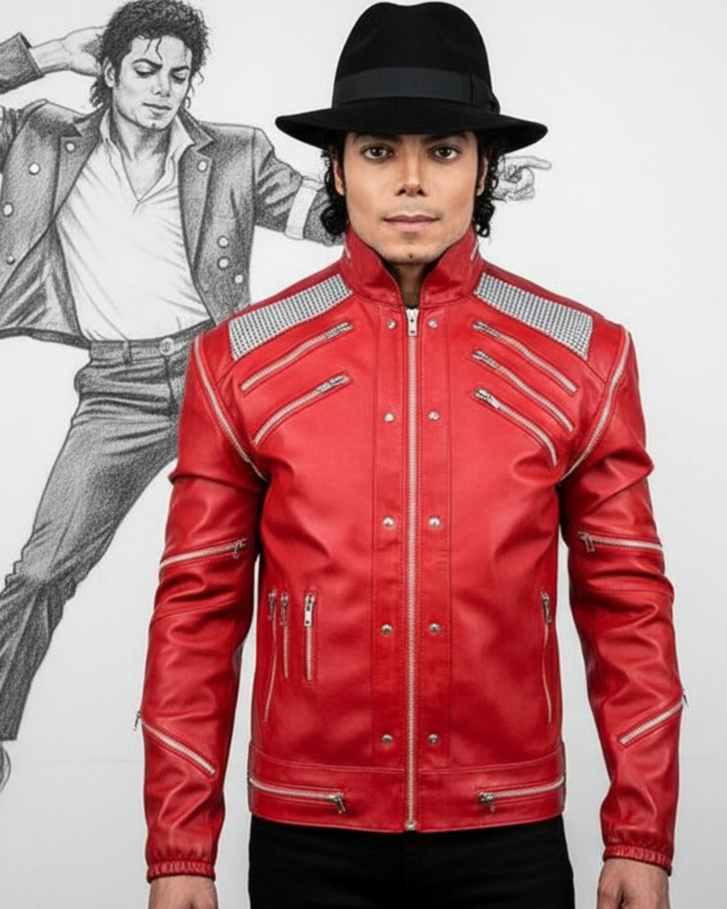 Handmade Michael Jackson Beat It Inspired Red Leather Jacket | 80s Biker MJ Tribute Costume | Zip-up Genuine Leather Cosplay Outfit
