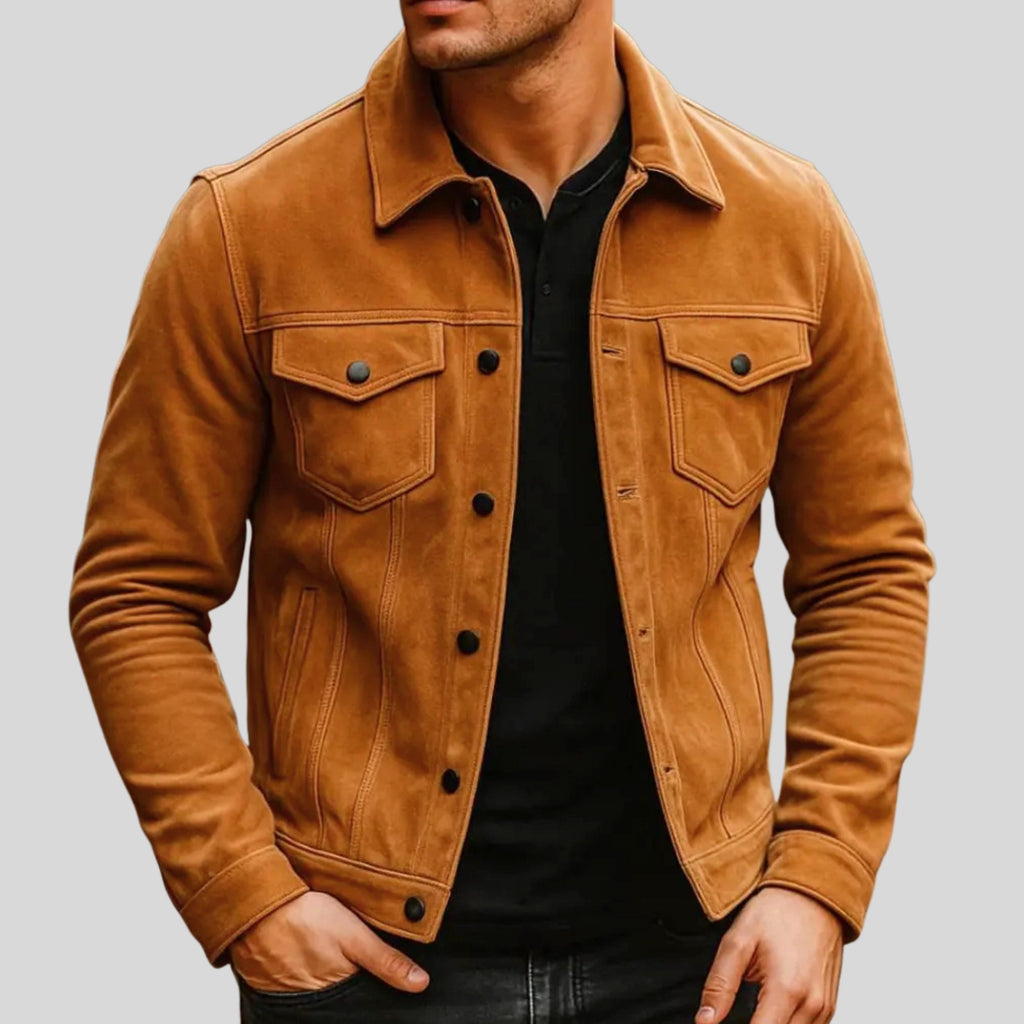 Handmade Tan Suede Trucker Jacket | Vintage Western Style Coat