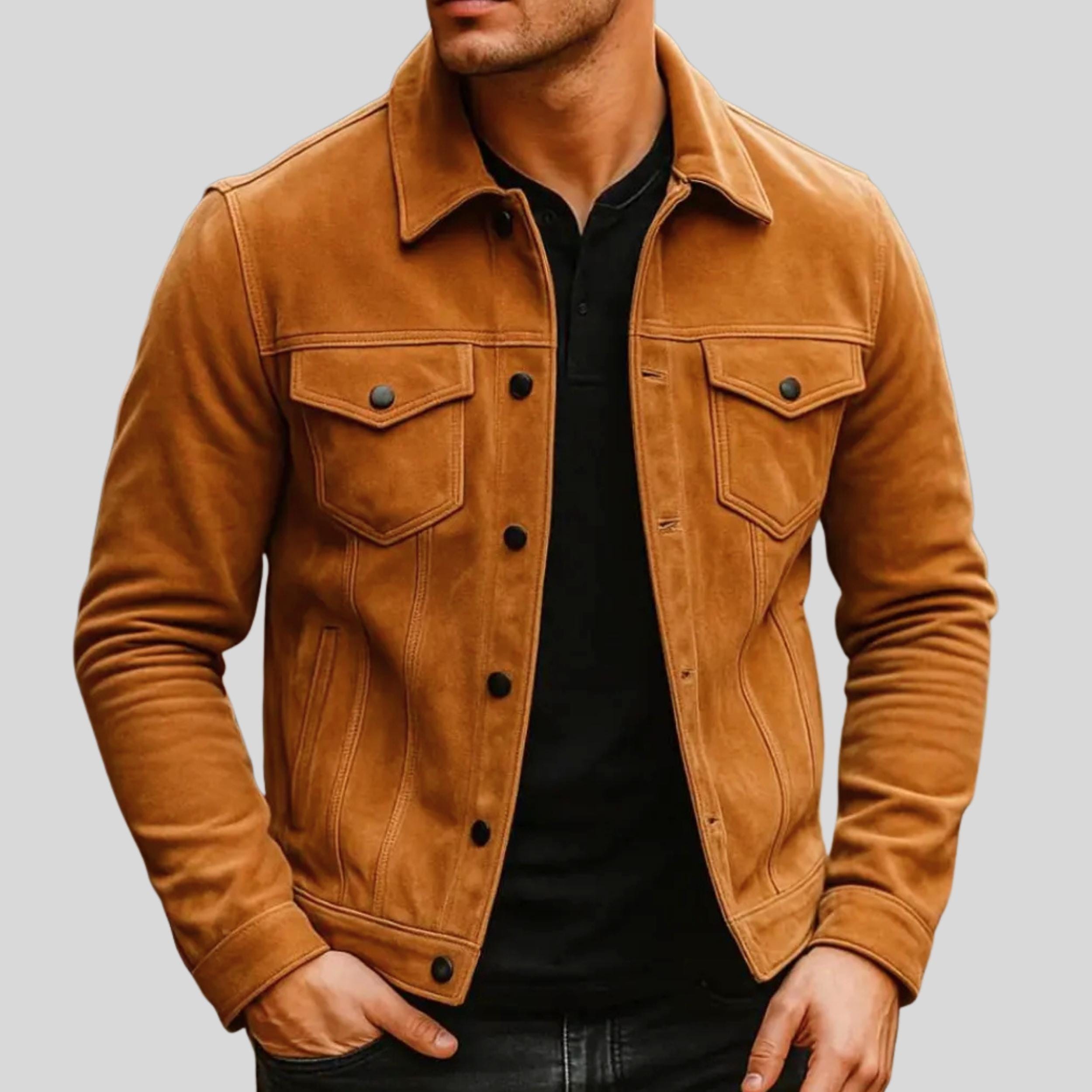 Handmade Tan Suede Trucker Jacket | Vintage Western Style Coat