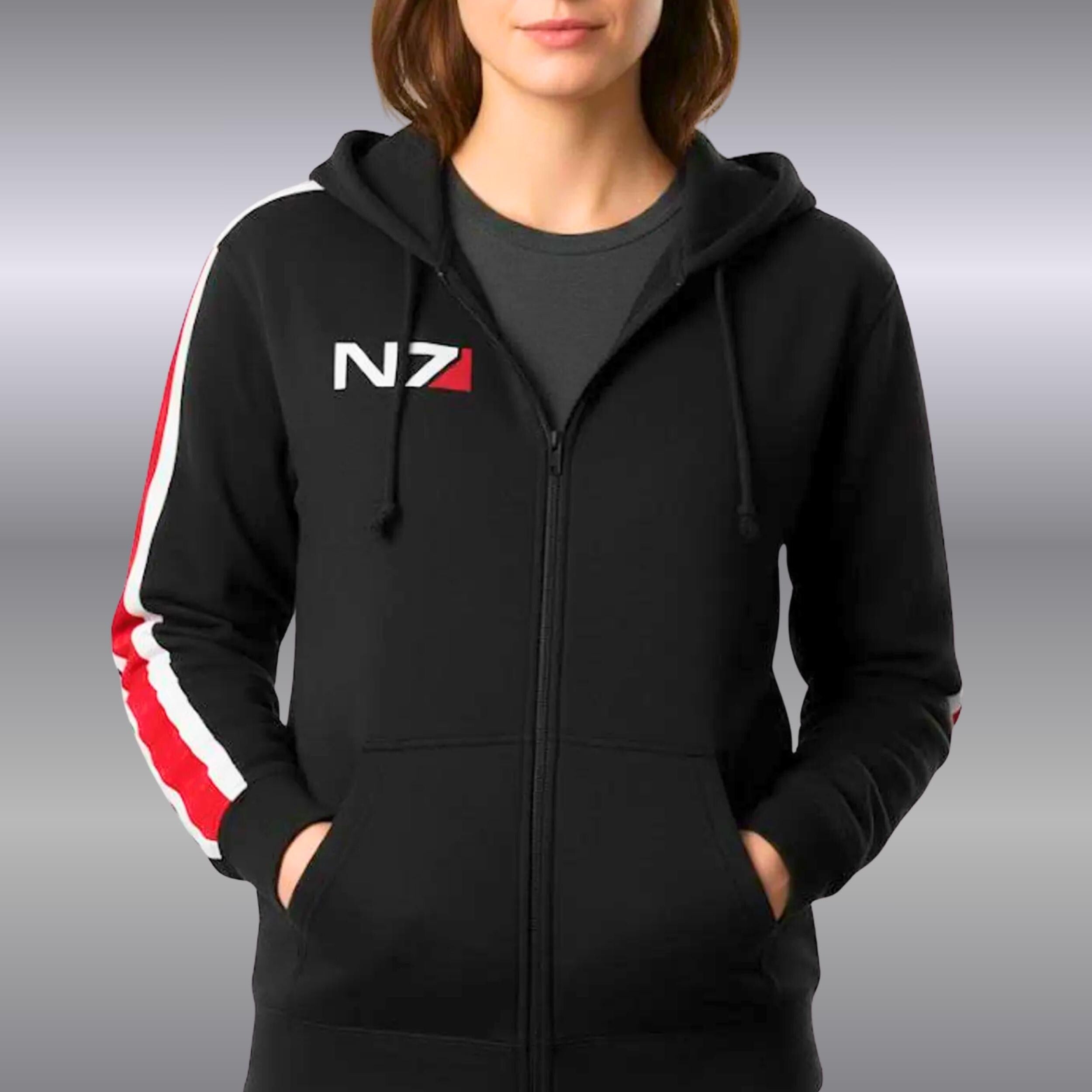Mass Effect Inspired N7 Hoodie | Commander Shepard Style Zip-Up Cosplay Sweatshirt