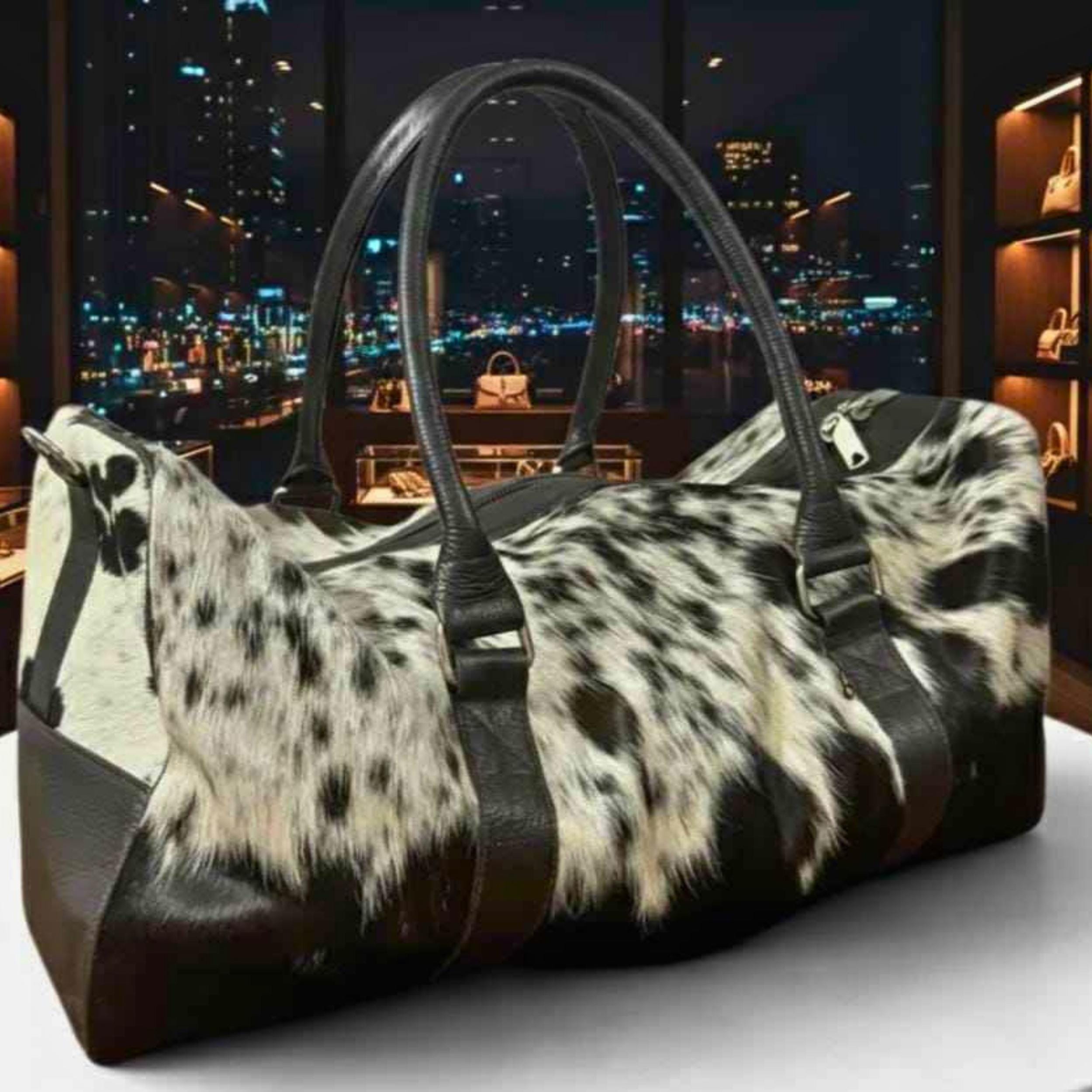 Personalized Cowhide Leather Duffel Bag | Hair On Hide Weekender Travel Bag | Handmade Western Unisex Overnight Gym Bag | Gift for Him Her