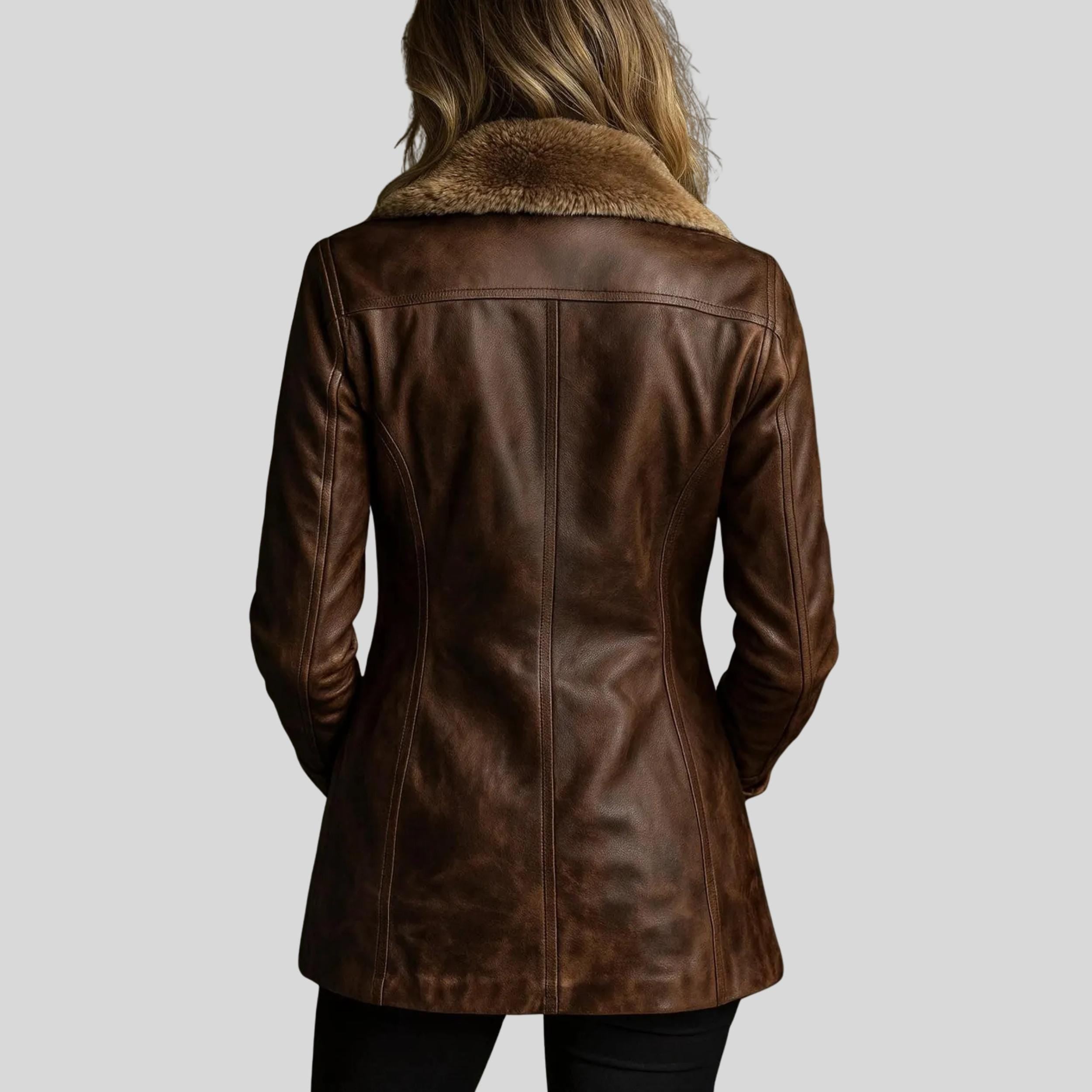 Women’s Brown Shearling Coat | Handmade Natural Leather Winter Jacket with Faux Fur Collar & Lapel