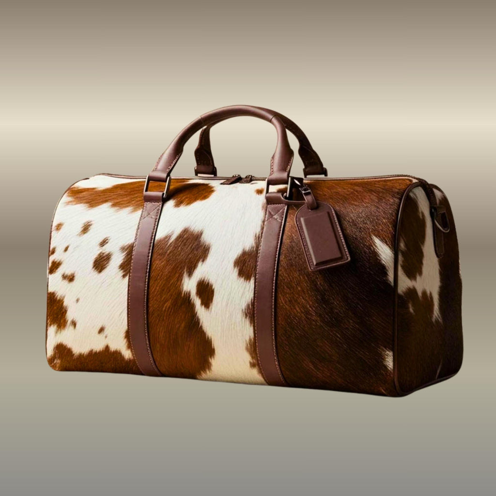 Personalized Cowhide Leather Duffel Bag | Hair On Hide Weekender Travel Bag | Handmade Western Unisex Overnight Gym Bag | Gift for Dad