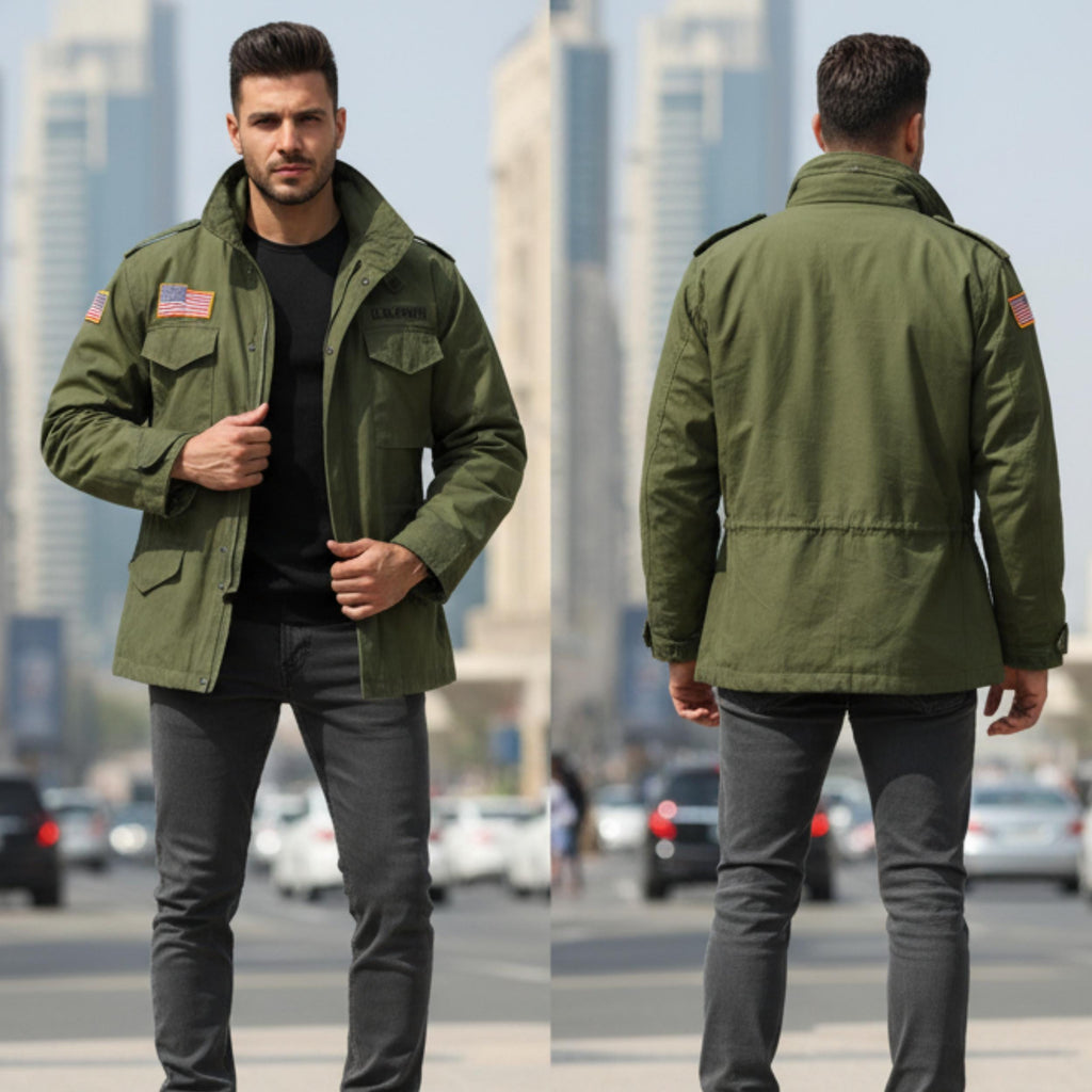 Mens John Rambo First Blood Sylvester Stallone Jacket | M65 Military US Army Olive Green Black Cotton Coat