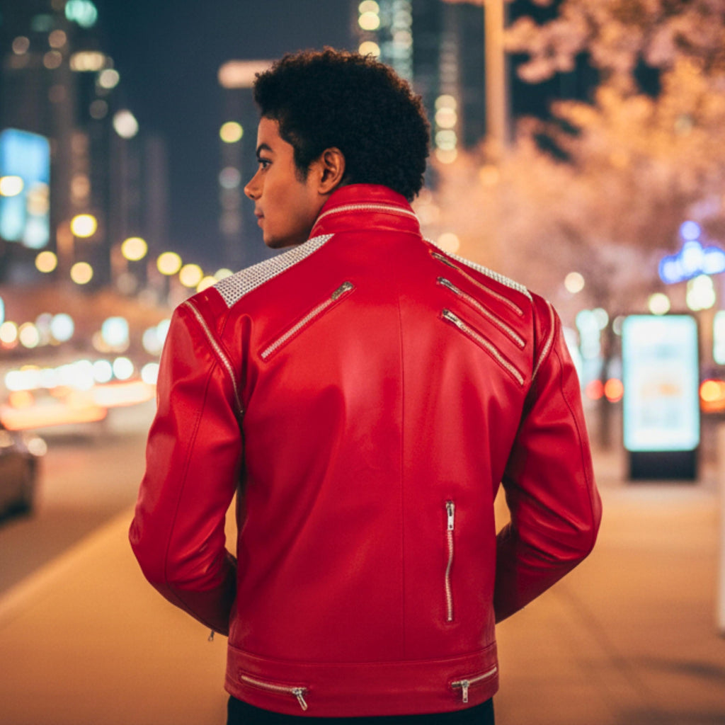 Michael Jackson Beat It Inspired Red Leather Jacket | 80s Biker MJ Tribute Costume | Special Edition | Gift for Boyfriend