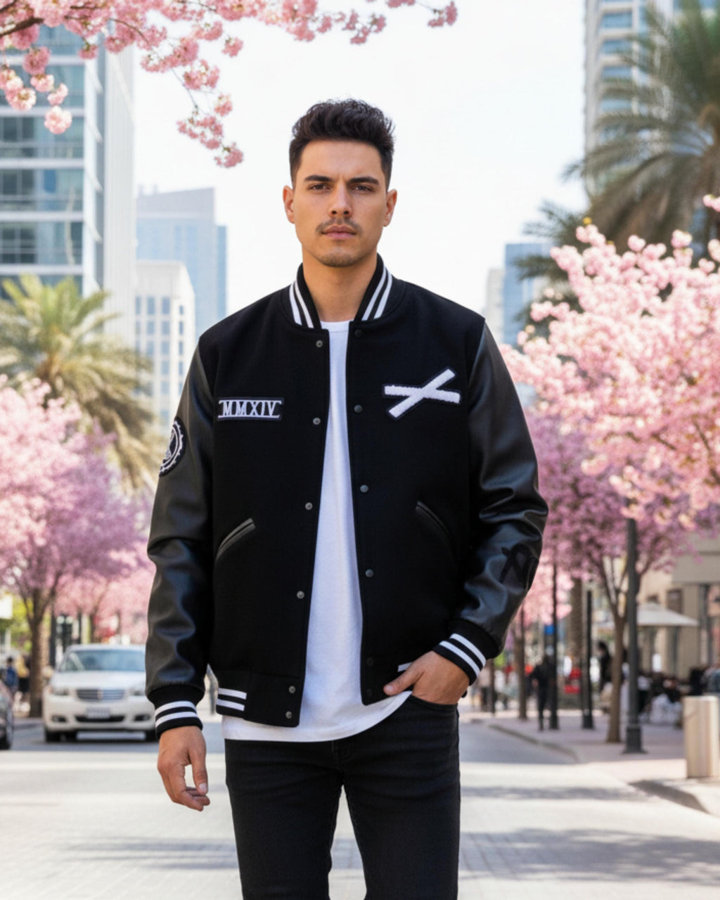 Handmade XO Varsity Jacket | Black Wool & Leather Bomber Jacket | Letterman College Baseball Outerwear | Gift For Him
