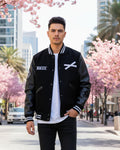Handmade XO Varsity Jacket | Black Wool & Leather Bomber Jacket | Letterman College Baseball Outerwear | Gift For Him