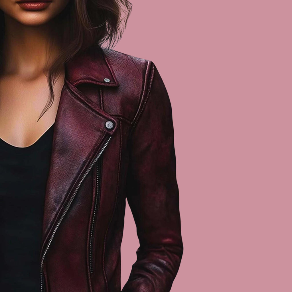 Women's Vintage Burgundy Natural Leather Jacket | Handmade Retro Coat