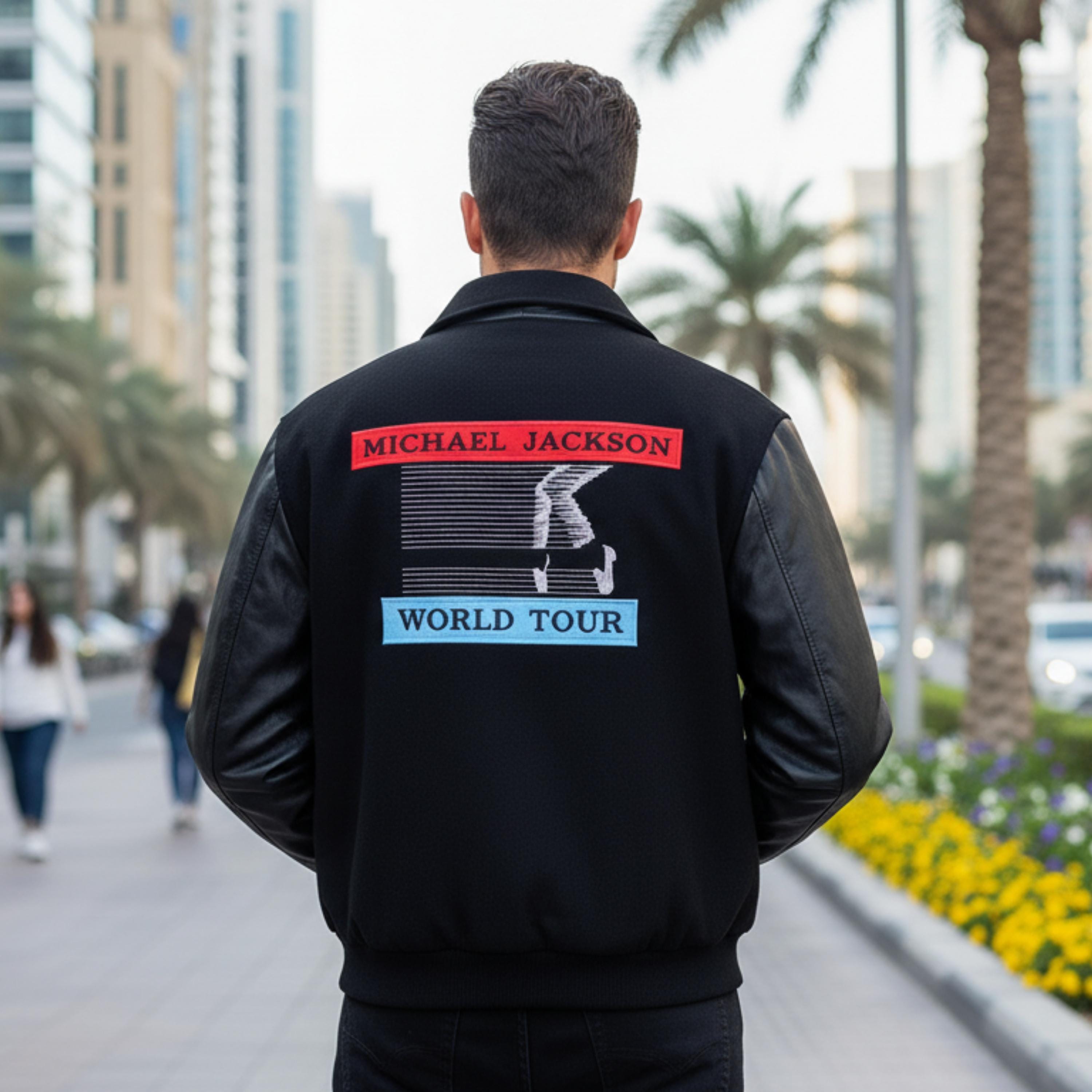 Michael Jackson BAD World Tour Moonwalk Varsity Jacket | Retro 80s King of Pop Concert Apparel