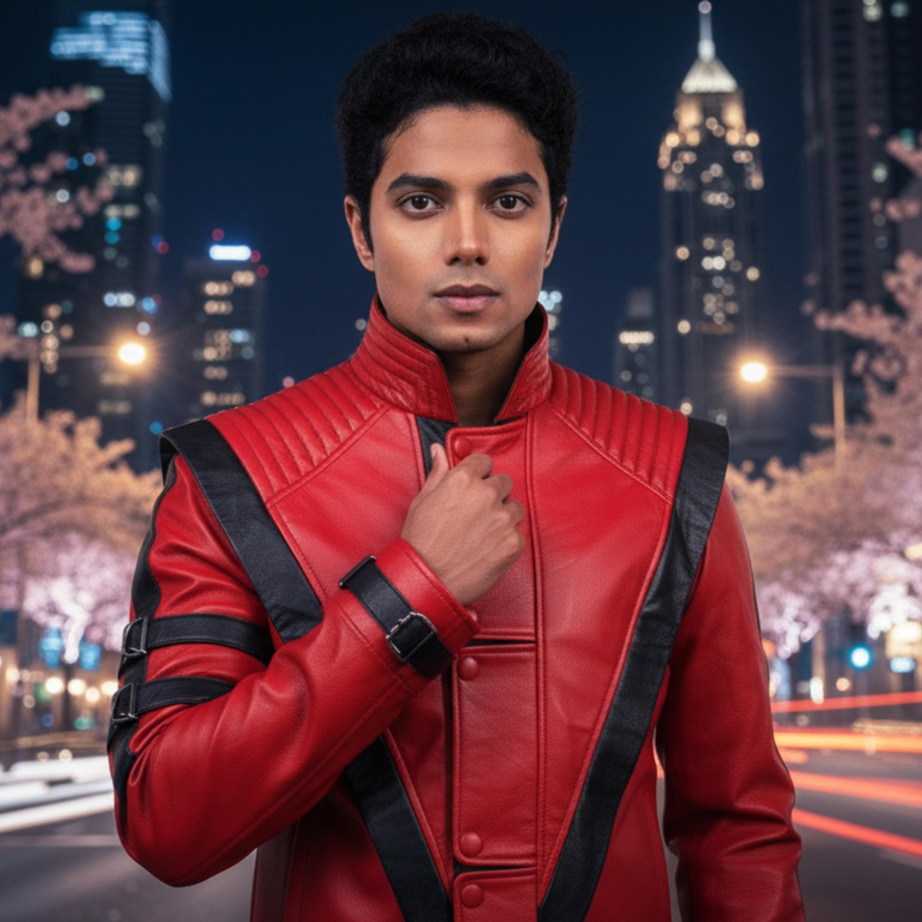 Michael Jackson Thriller Jacket Red Leather | 80s Pop Star Cosplay Costume | MJ Inspired Retro Biker Jacket Black Stripe Statement Outfit