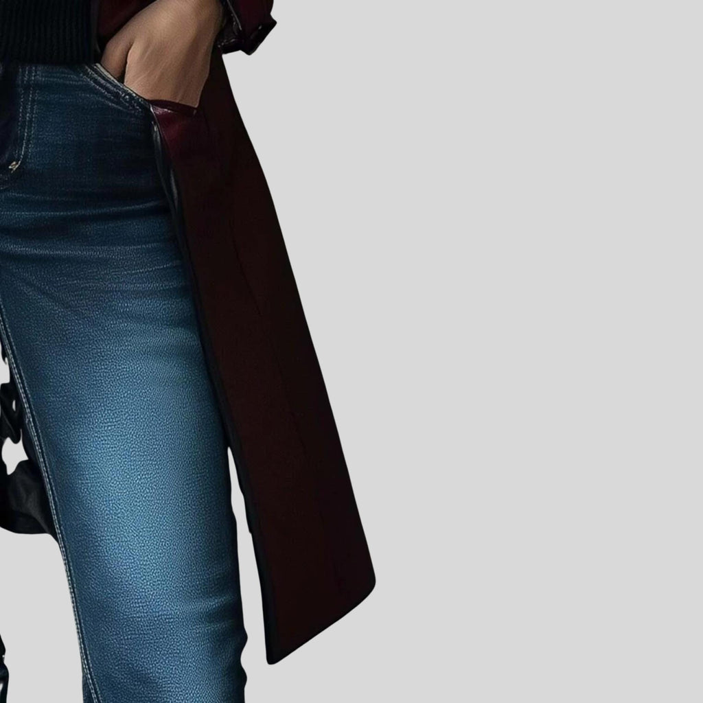 Women’s Handmade Burgundy Leather Long Coat | Vintage Distressed Lambskin Genuine Leather Jacket