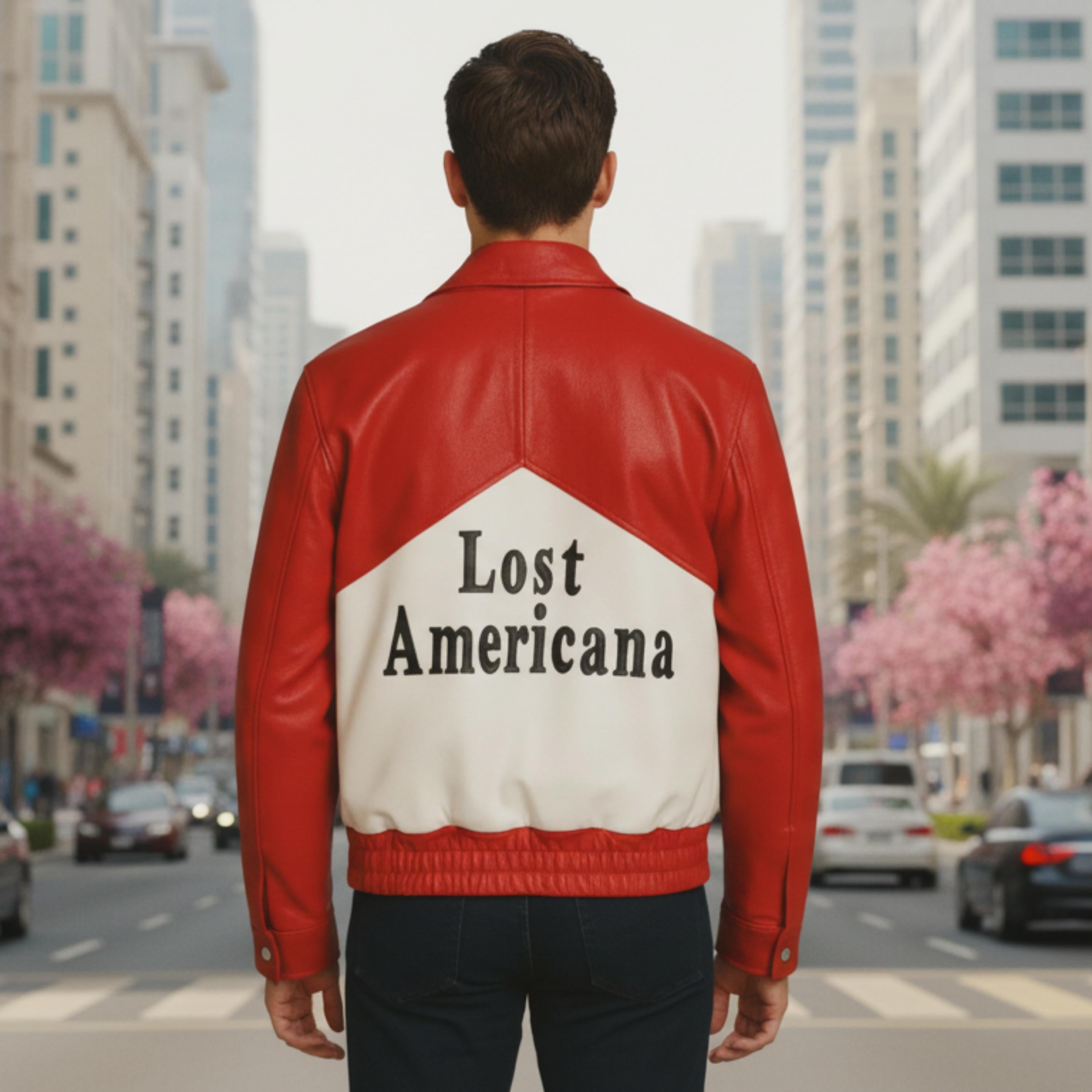 MGK Tonight Show Inspired Jacket | Lost Americana Retro Streetwear Leather Coat | Red & White Vintage Statement Jacket
