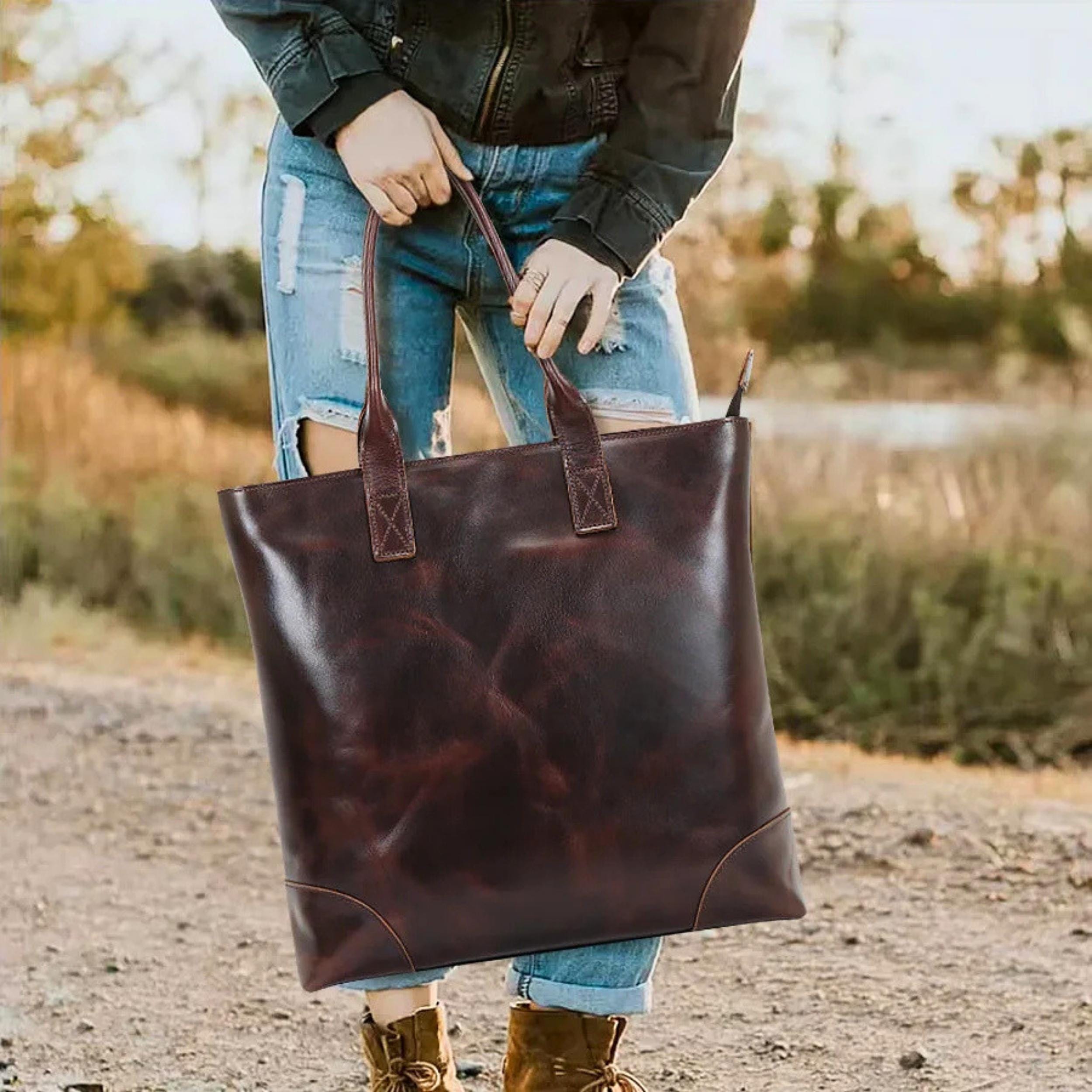 Personalized Leather Tote Bag for Women | Large Leather Work Tote | Laptop Shoulder Bag | Handmade Purse | Gift for Her | Gift for Mom