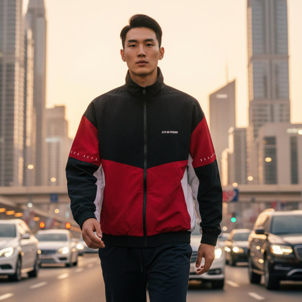 QT8 Garments Inspired Track Jacket | Red & Black Zip-Up Streetwear Jacket