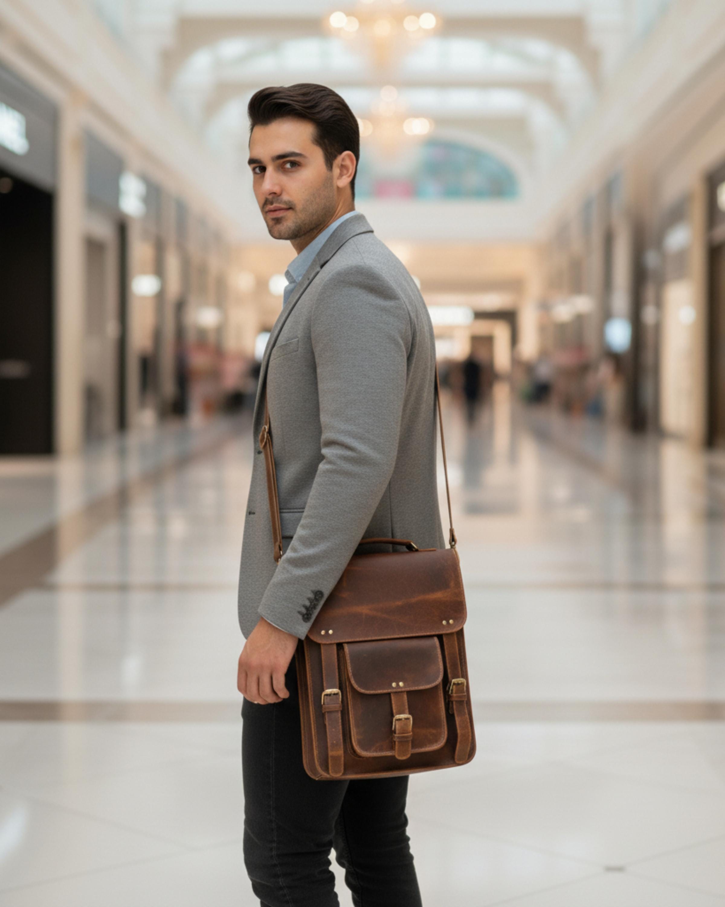Handmade Genuine Leather Crossbody Bag for Men | Vintage Brown Messenger | Men's Satchel | Shoulder Purse | Gift for Dad
