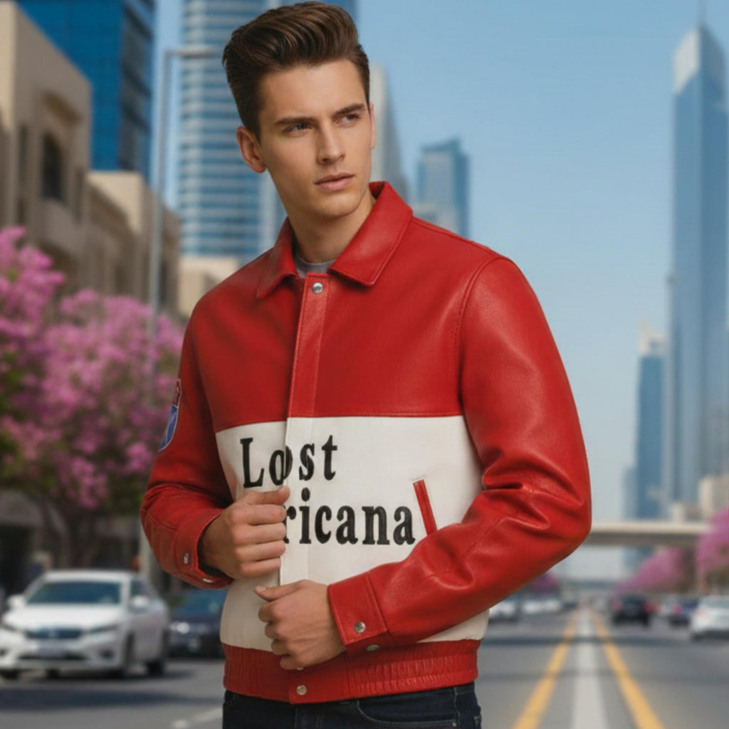 MGK Tonight Show Inspired Jacket | Lost Americana Retro Streetwear Leather Coat | Red & White Vintage Statement Jacket
