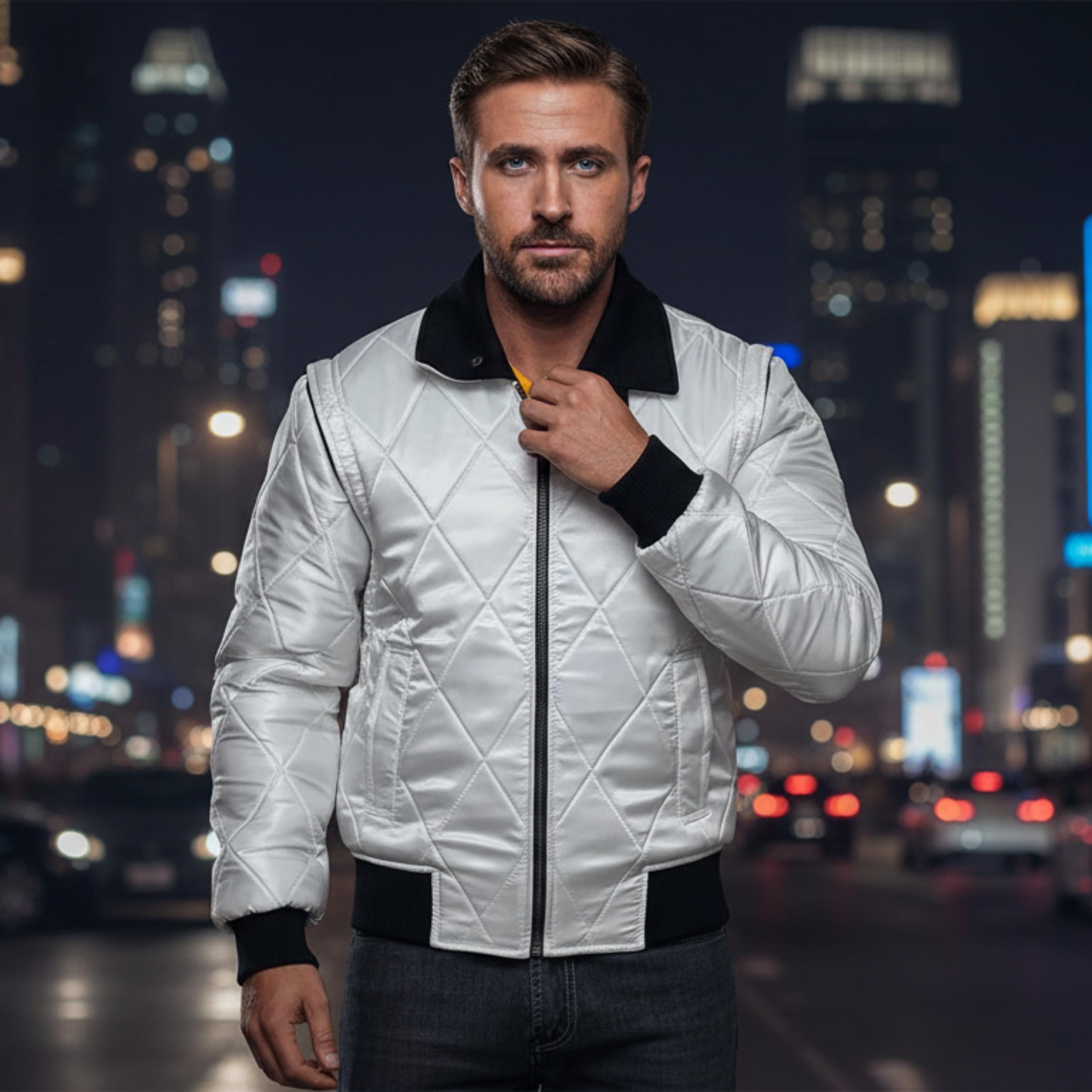 Ryan Gosling Drive Scorpion Jacket | Lightweight White Satin Bomber Jacket | Handmade Retro Movie Inspired Varsity Biker Outerwear