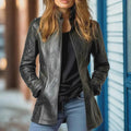 Women's Handmade Black Genuine Leather Blazer | Customized Long Jacket | Luxury Gift for Her