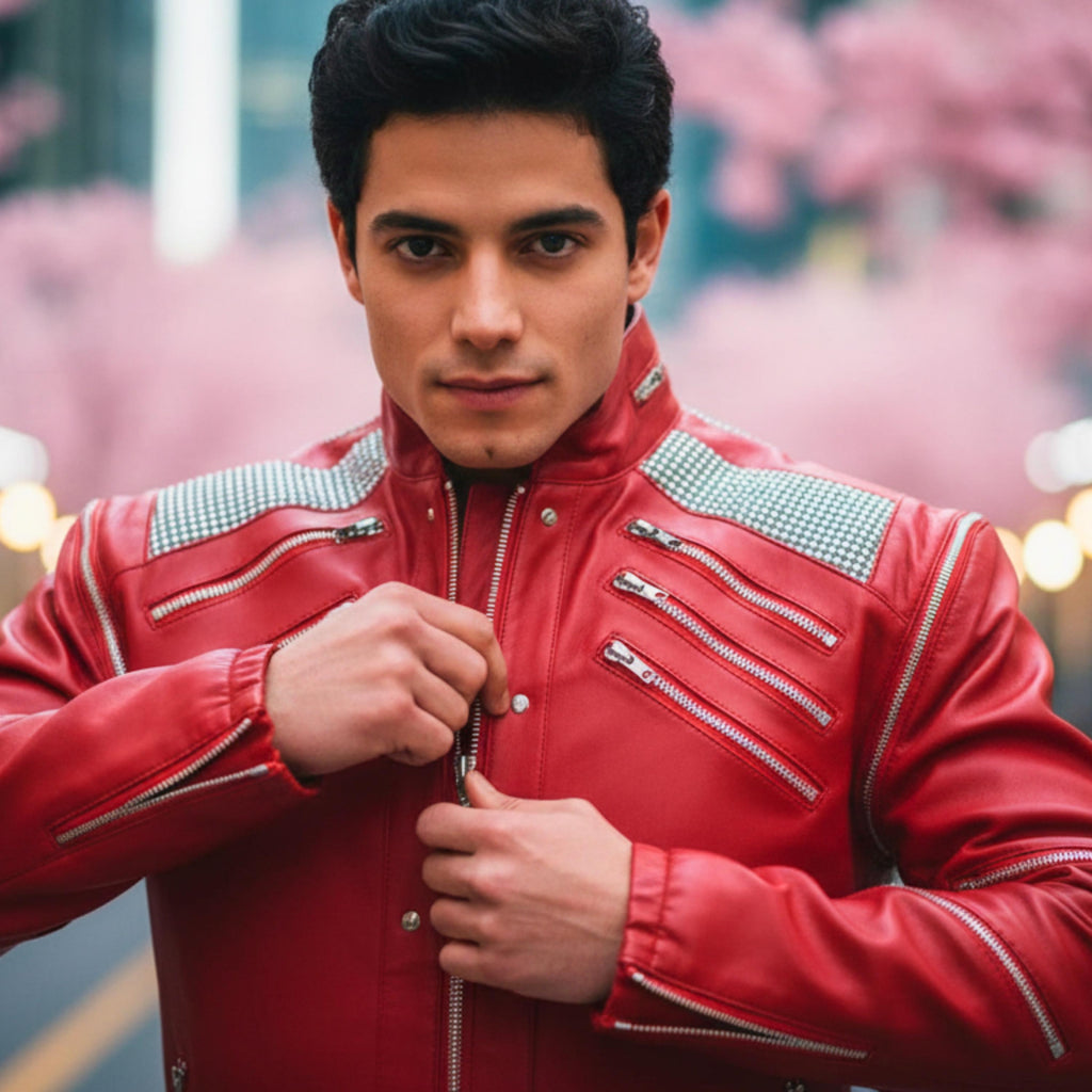 Michael Jackson Beat It Inspired Red Leather Jacket | 80s Biker MJ Tribute Costume | Special Edition | Gift for Boyfriend