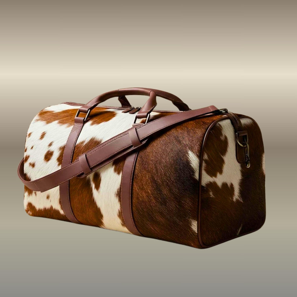 Personalized Cowhide Leather Duffel Bag | Hair On Hide Weekender Travel Bag | Handmade Western Unisex Overnight Gym Bag | Gift for Dad