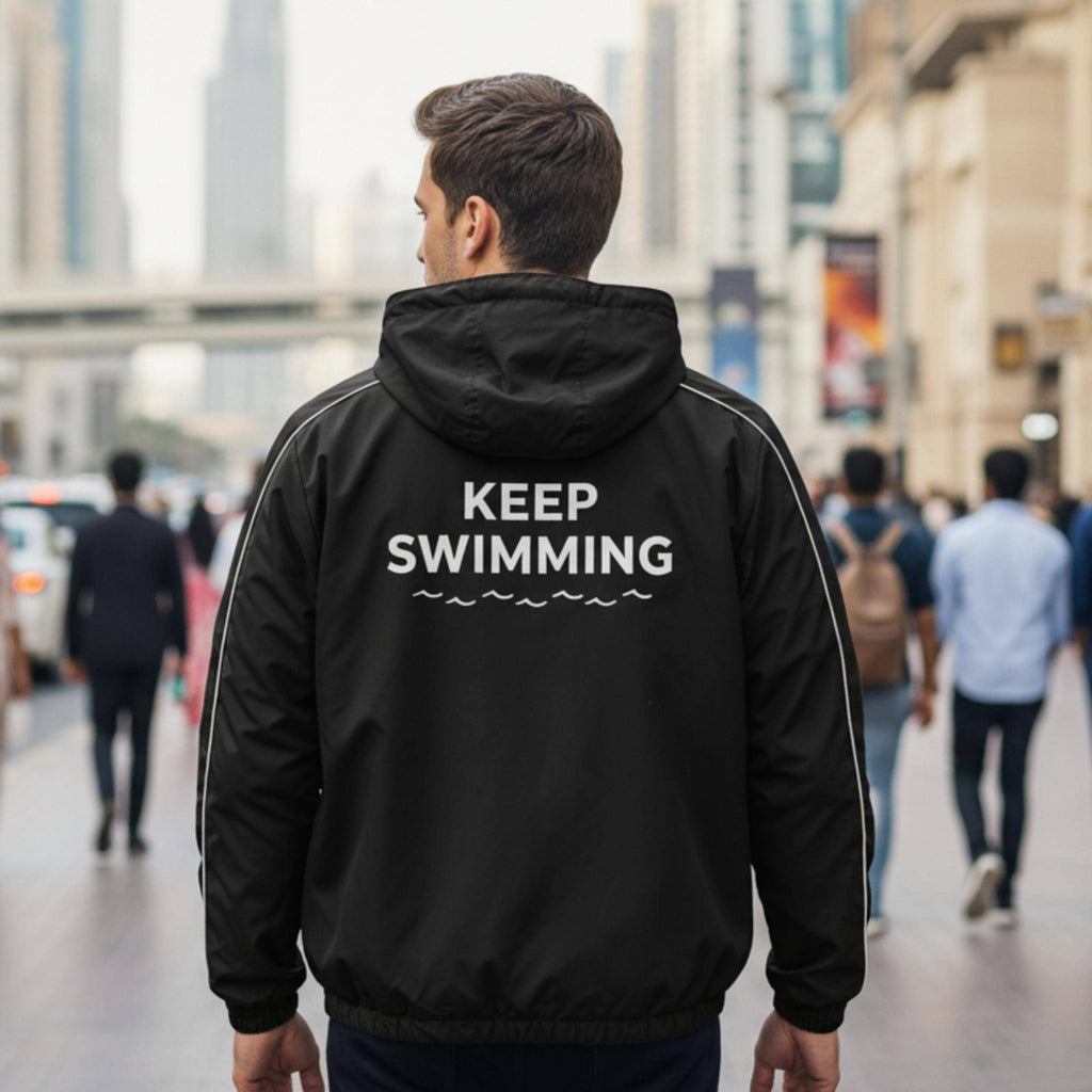 Handmade Keep Swimming Blue Jacket | Kpop Inspired Streetwear Hoodie |  Track Outerwear | Unisex Zip Up Jacket | Gift for Boyfriend