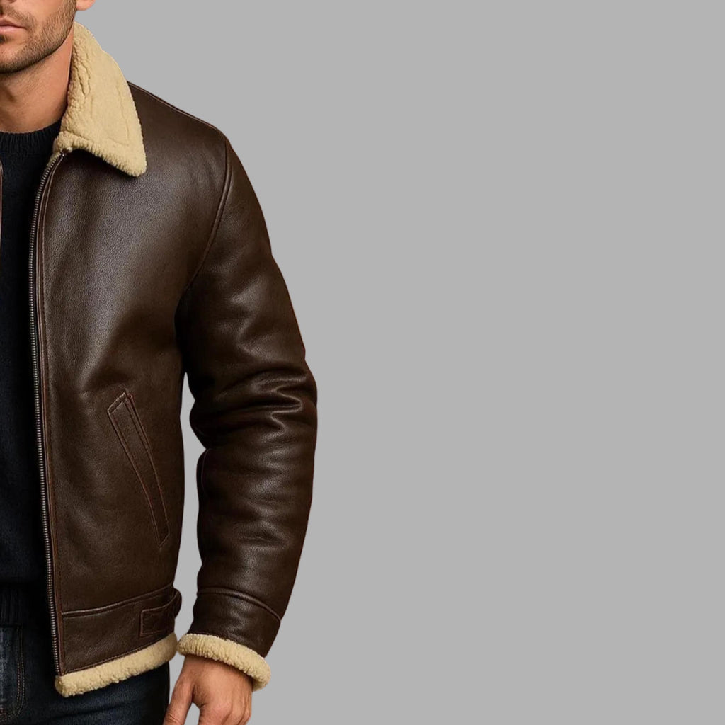 Men’s Handmade Shearling Leather Jacket | Genuine Sheepskin Aviator B3 Bomber Winter Coat