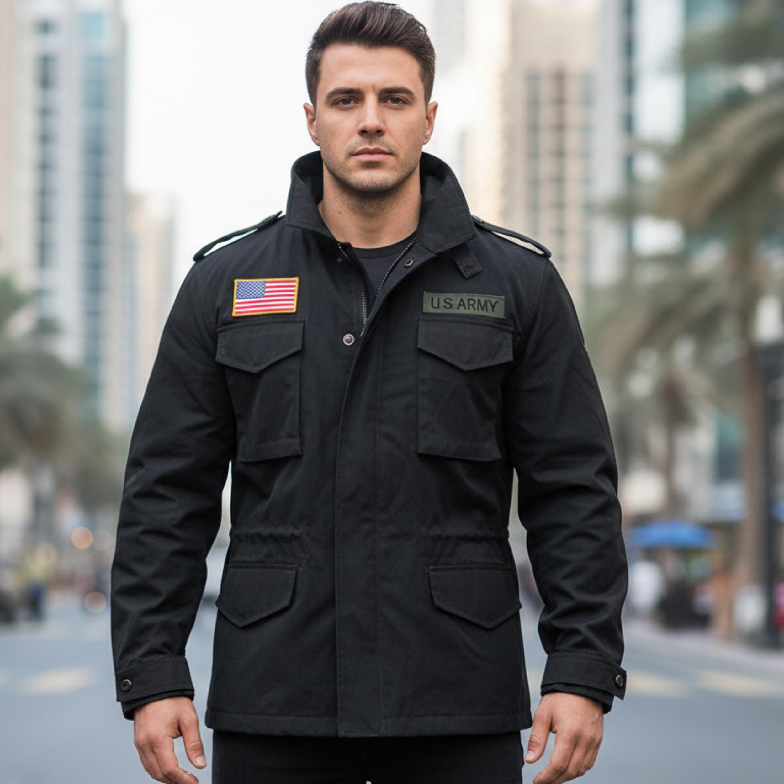 Mens John Rambo First Blood Sylvester Stallone Jacket | M65 Military US Army Olive Green Black Cotton Coat