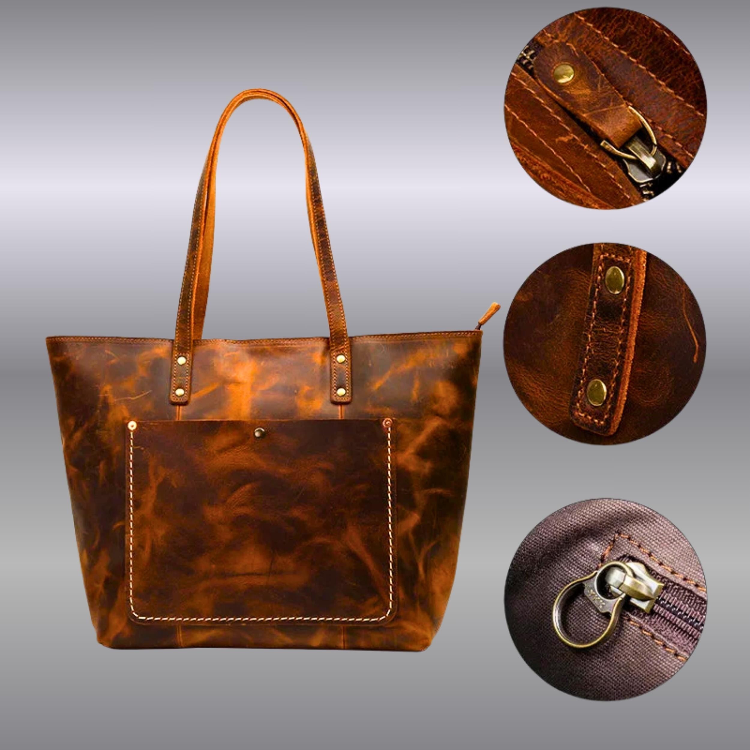 Personalized Full Grain Leather Tote for Women | Large Work & Laptop Shoulder Bag | Handmade Business Purse | Gift for Mom Girlfriend