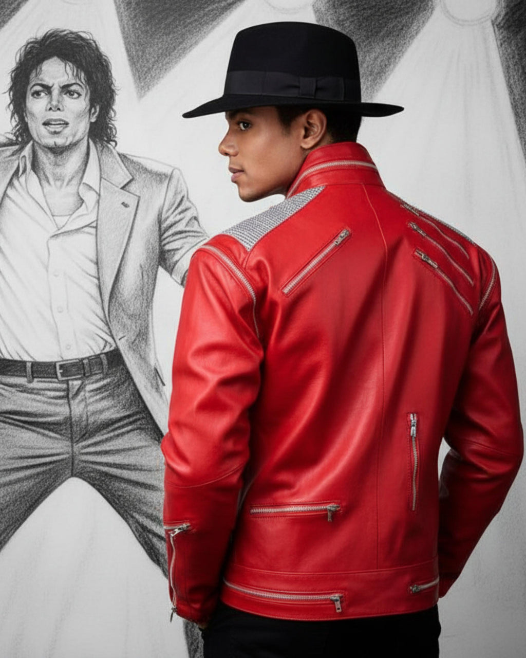 Handmade Michael Jackson Beat It Inspired Red Leather Jacket | 80s Biker MJ Tribute Costume | Zip-up Genuine Leather Cosplay Outfit