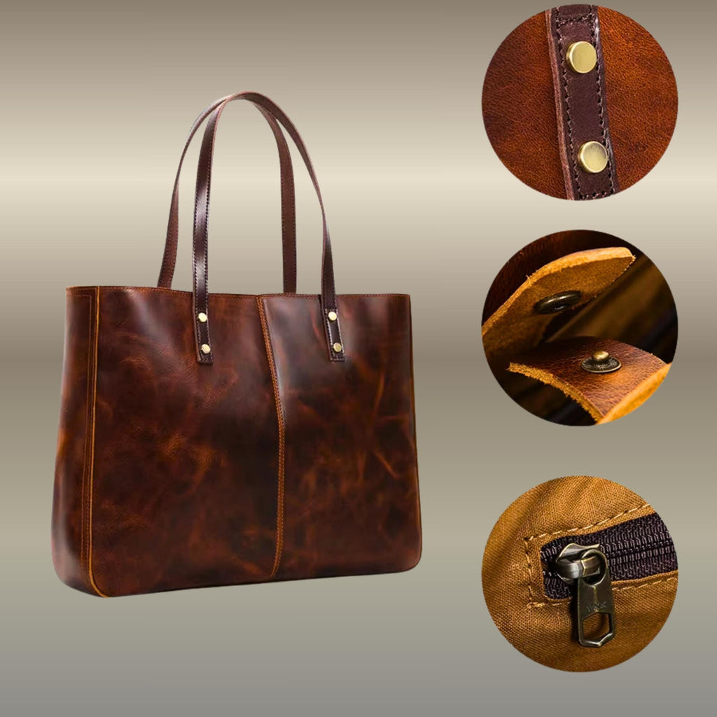 Personalized Full Grain Leather Tote for Women | Large Work & Laptop Shoulder Bag | Handmade Business Purse | Gift for Her