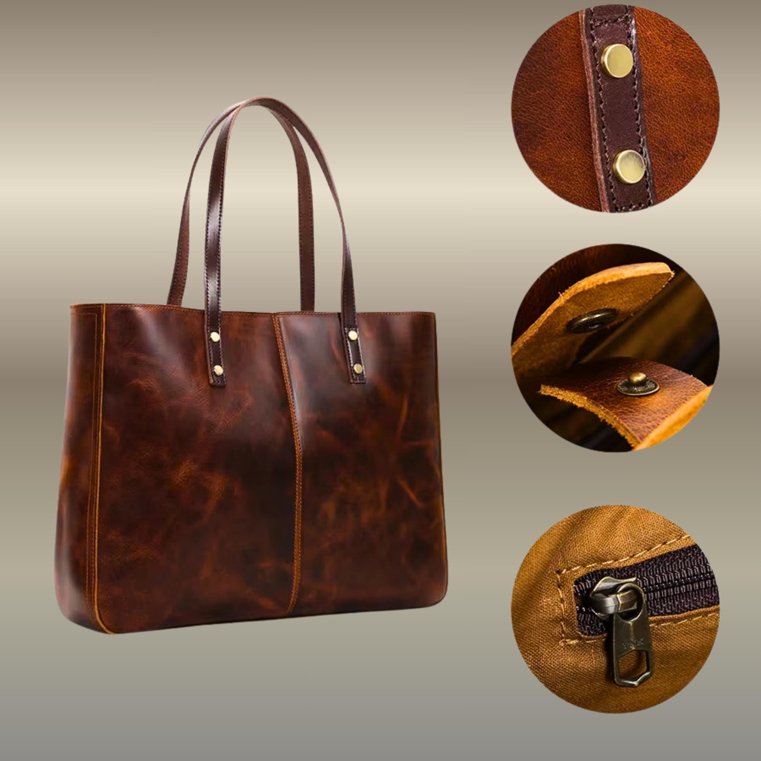 Personalized Full Grain Leather Tote for Women | Large Work & Laptop Shoulder Bag | Handmade Business Purse | Gift for Her