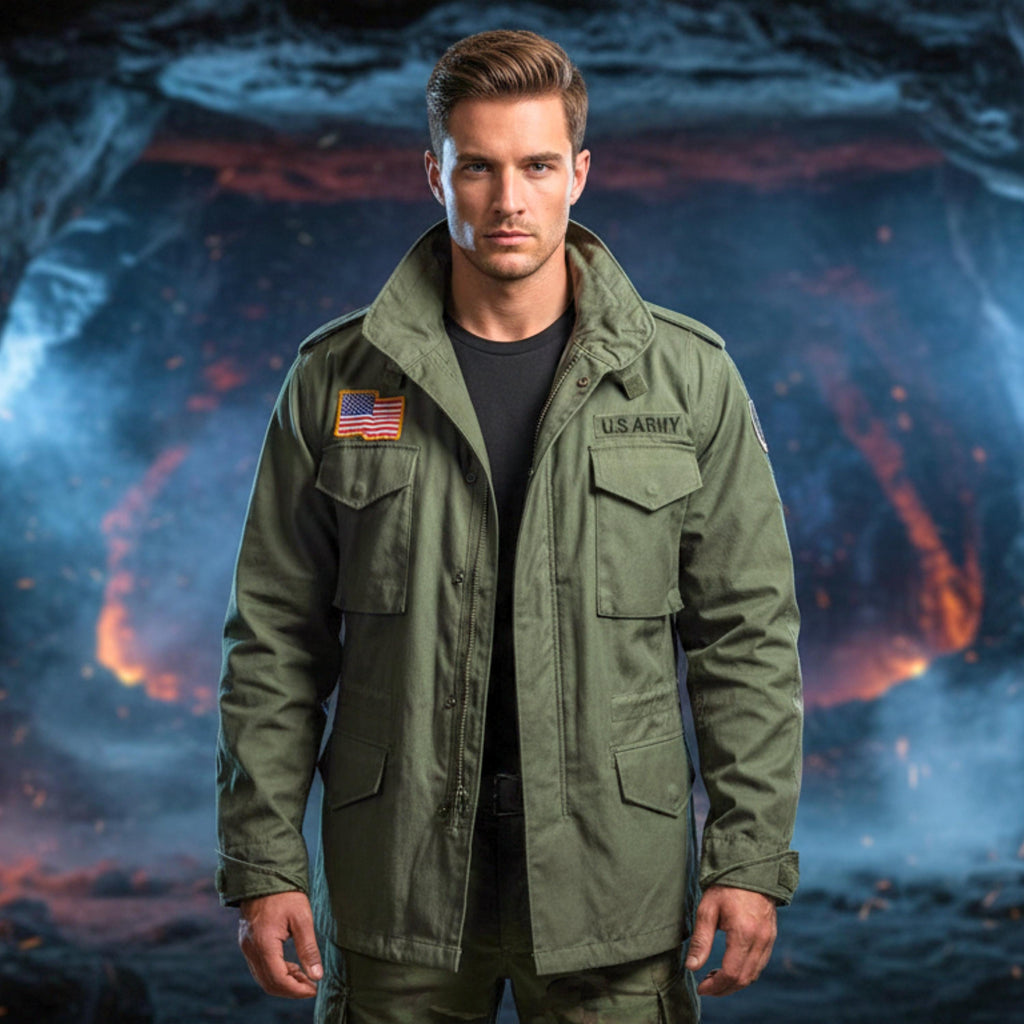 Mens John Rambo First Blood Sylvester Stallone Jacket | M65 Military US Army Olive Green Black Cotton Coat