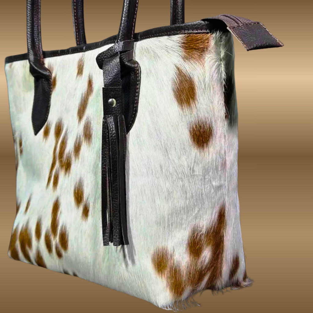 Handmade Hair-On Cowhide Leather Tote Bag | Western Boho Cowhide Shoulder Purse | Large Everyday Handbag