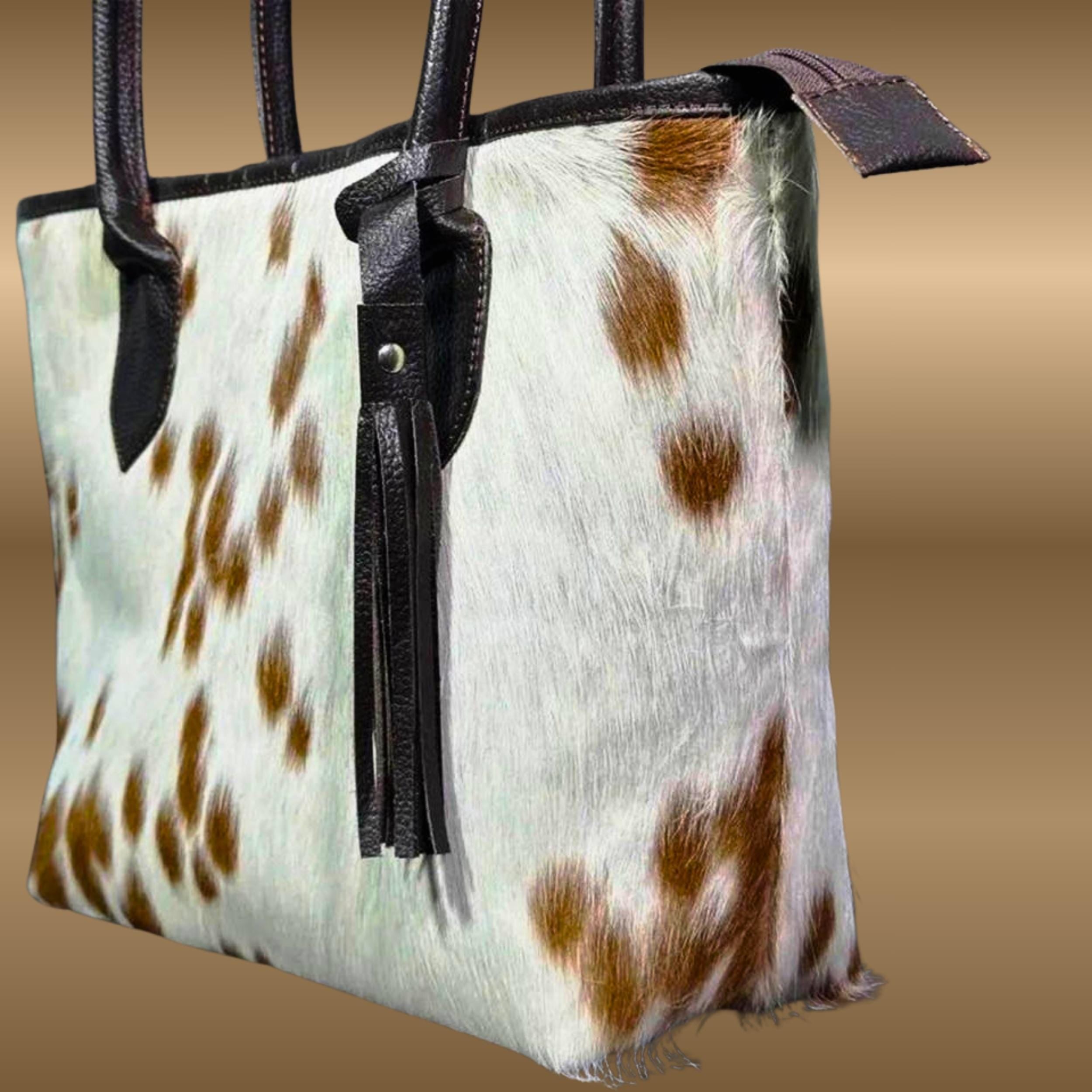 Handmade Hair-On Cowhide Leather Tote Bag | Western Boho Cowhide Shoulder Purse | Large Everyday Handbag