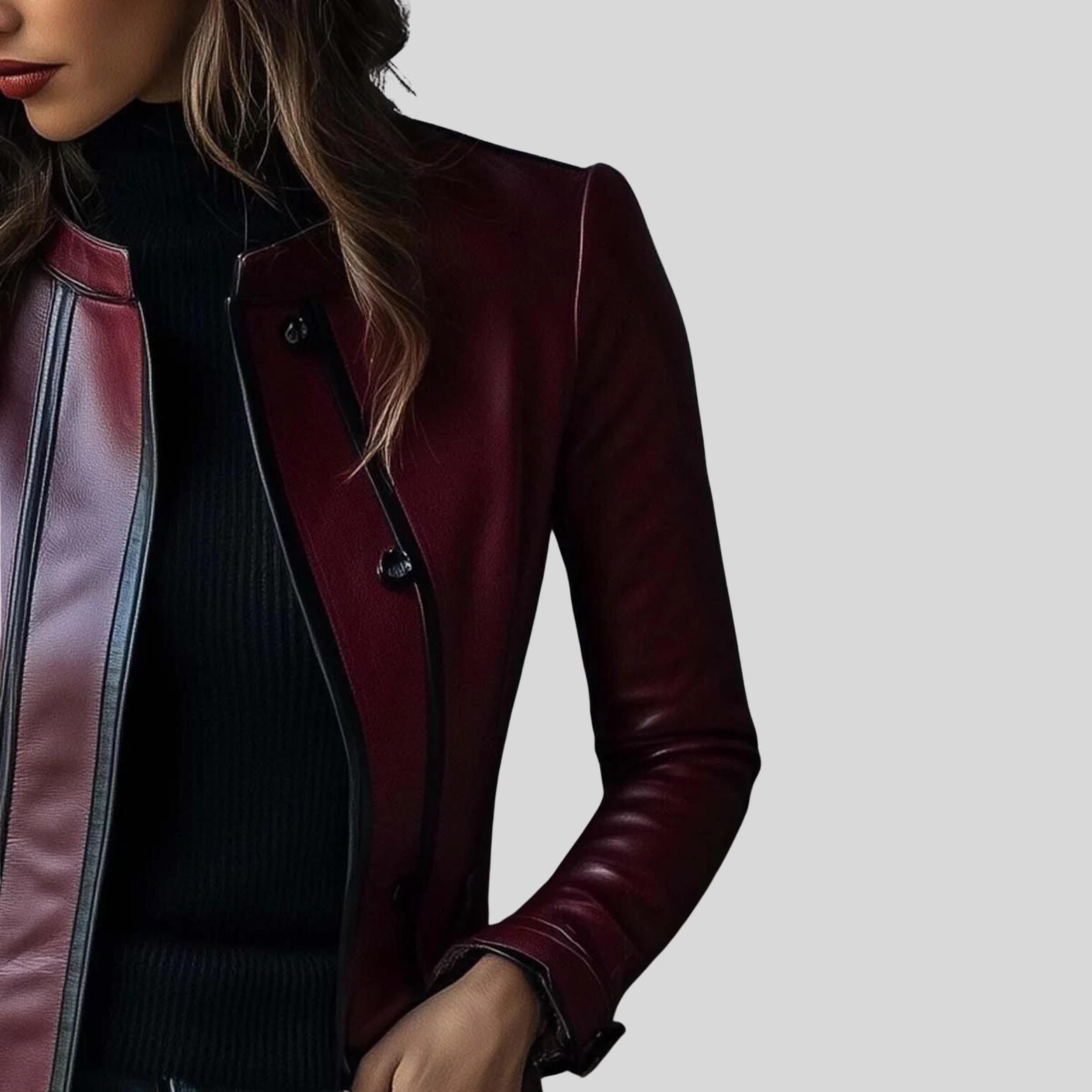 Women’s Handmade Burgundy Leather Long Coat | Vintage Distressed Lambskin Genuine Leather Jacket