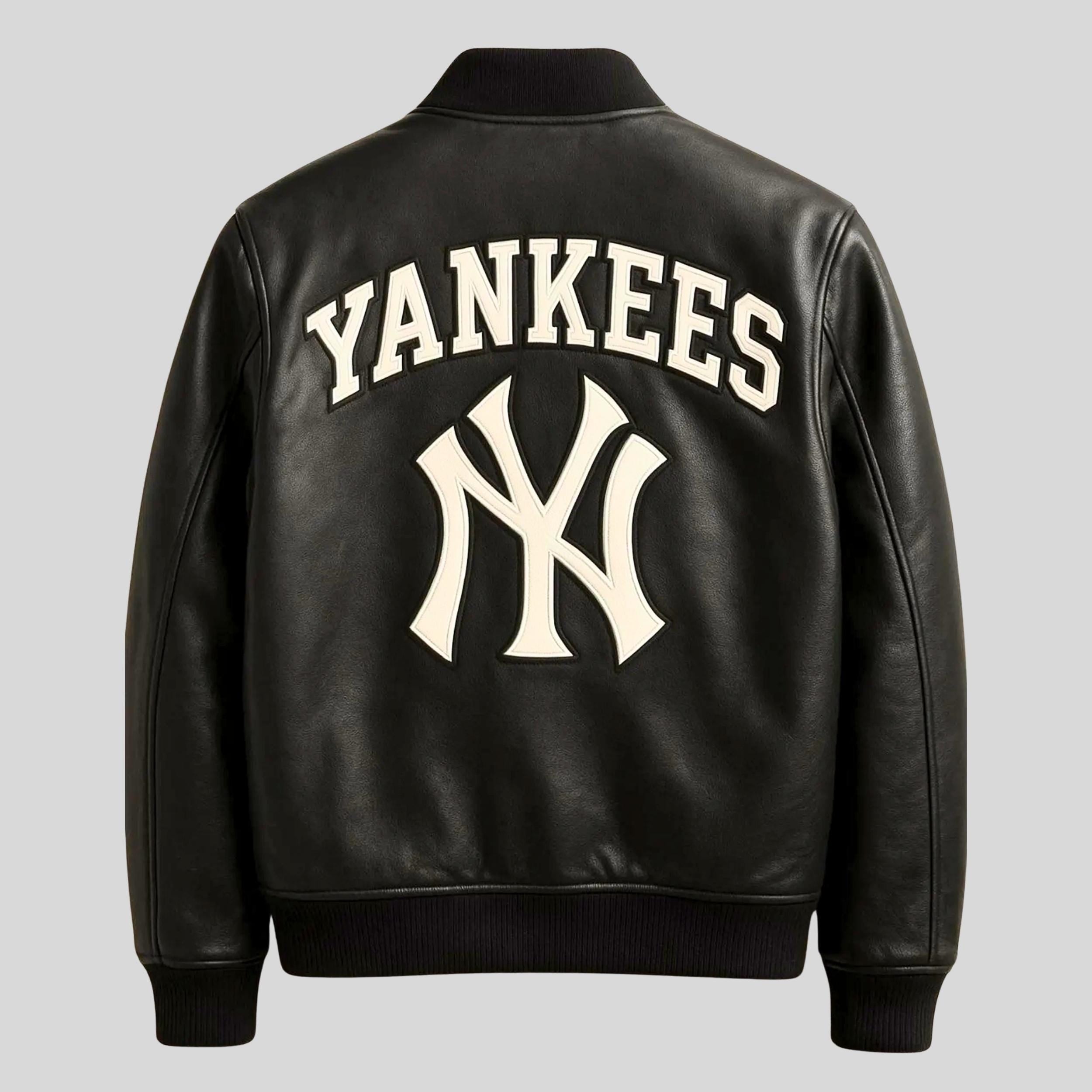 Black Yankees Leather Varsity Jacket | Vintage NY Embroidered Bomber