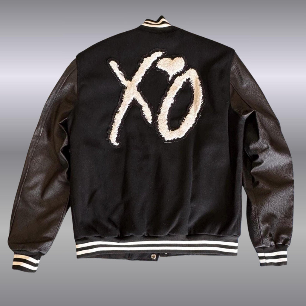 Handmade XO Varsity Jacket | Black Wool & Leather Bomber Jacket | Letterman College Baseball Outerwear | Gift For Him