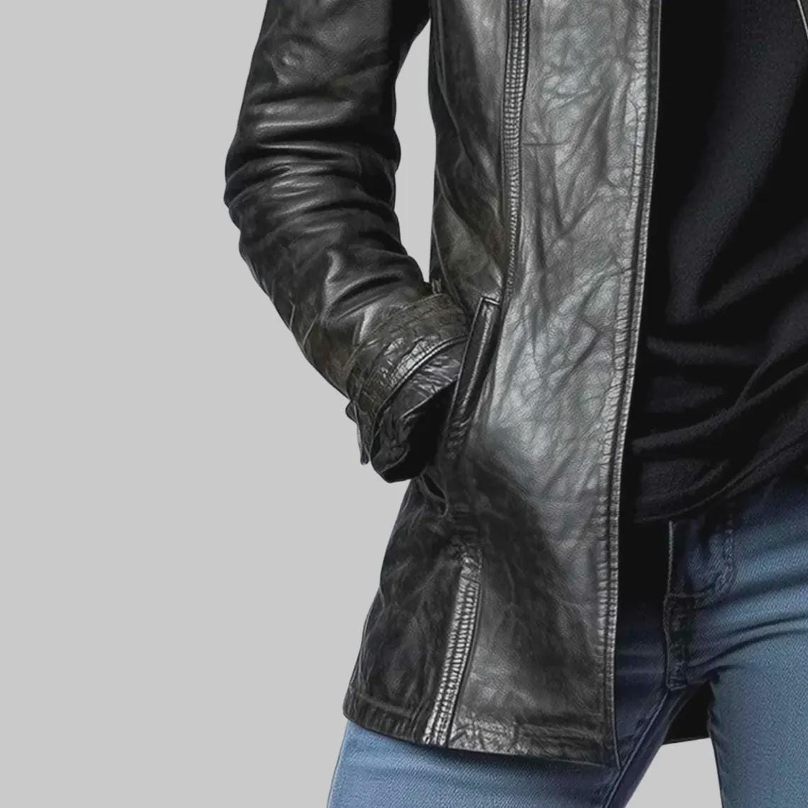 Women's Handmade Black Genuine Leather Blazer | Customized Long Jacket | Luxury Gift for Her
