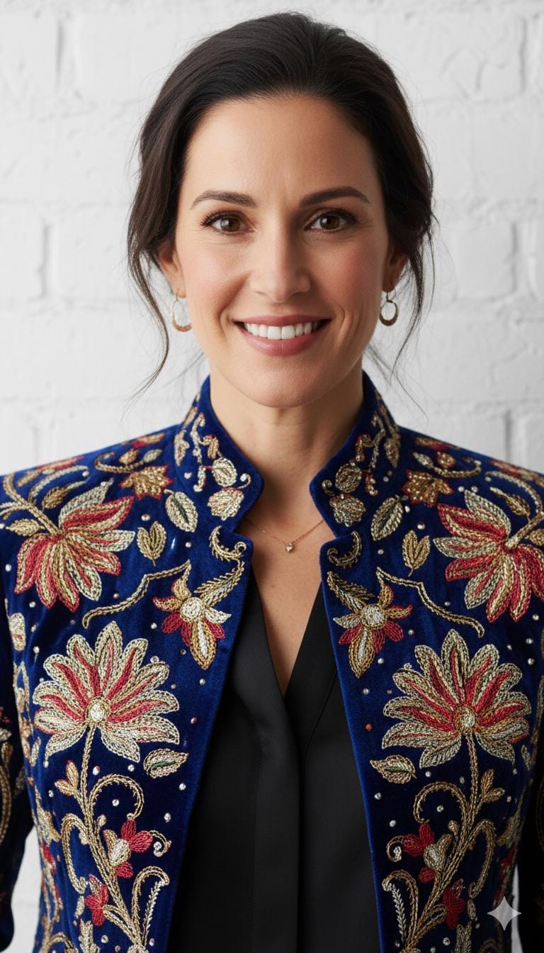 Women’s Hand-Embroidered Velvet Jacket | Luxury Floral Designer Blazer | Royal Blue Statement Evening Outerwear
