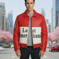 MGK Tonight Show Inspired Jacket | Lost Americana Retro Streetwear Leather Coat | Red & White Vintage Statement Jacket