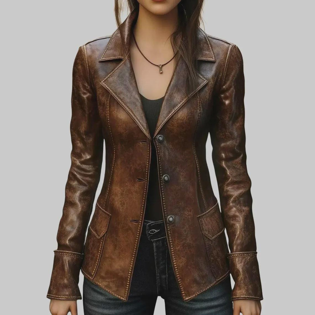 Women’s Real Leather Motorcycle Jacket | Vintage Brown Distressed Biker Jacket | Trendy Style