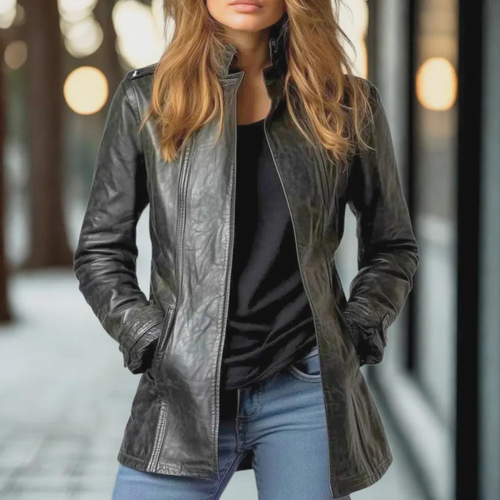 Women's Handmade Black Genuine Leather Blazer | Customized Long Jacket | Luxury Gift for Her
